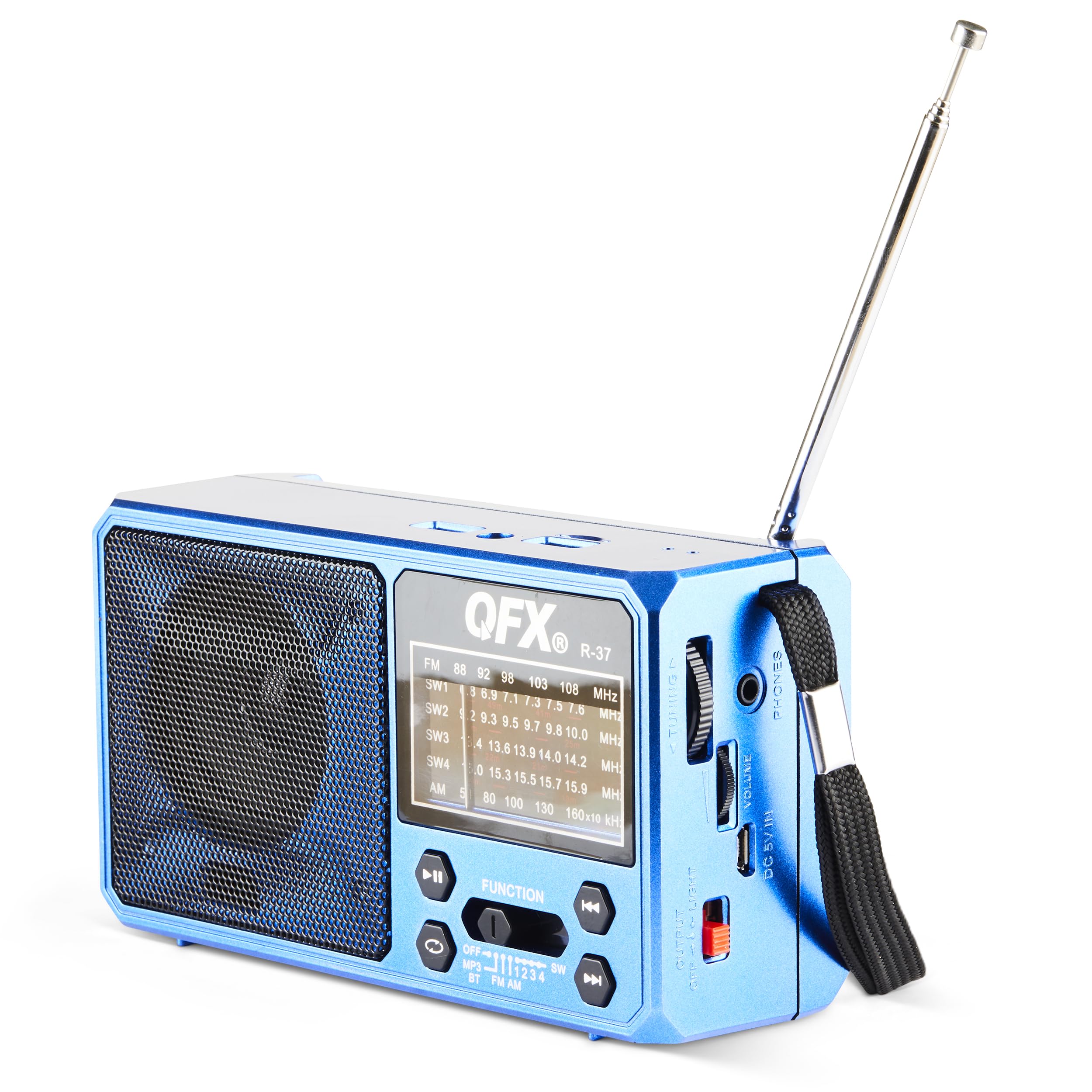 QFX R-37-BL 6-Band (AM, FM, SW1 - SW4) Bluetooth LED Flashlight Solar Radio (2021 Model) - Image 2
