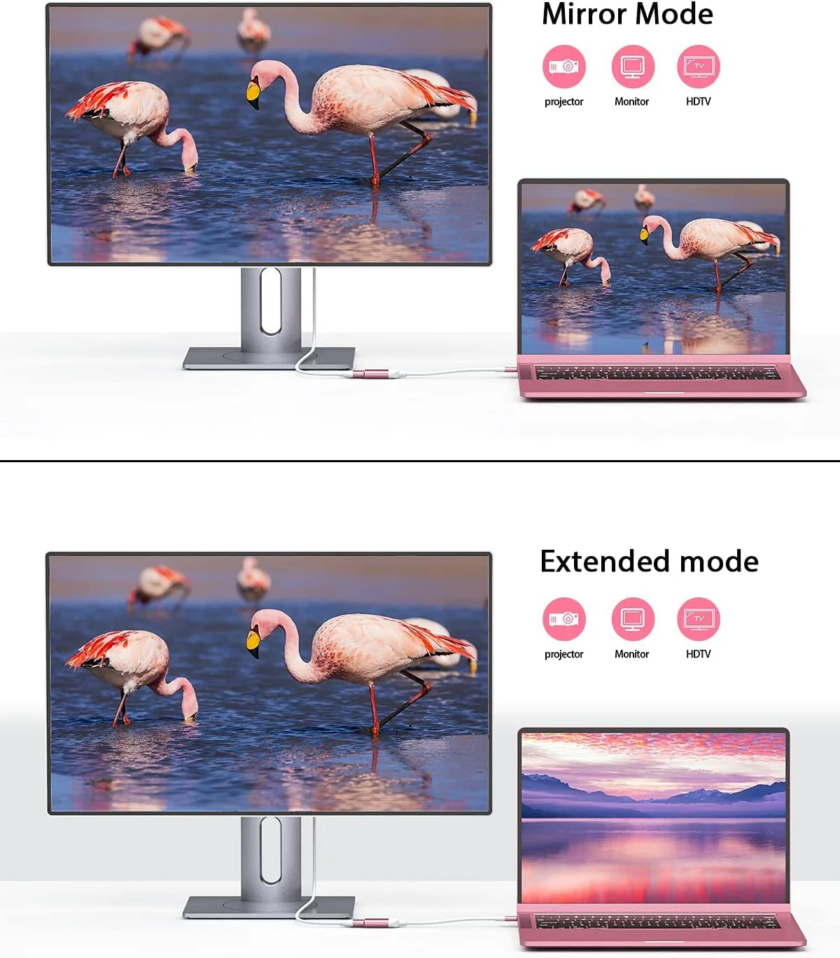 QGeeM USB C to HDMI Adapter 4K Cable, USB Type-C to HDMI Adapter [Thunderbolt 3/4] for Laptop MacBook Pro/Air, iPhone15 Pro max, Dell XPS, HP.Pixelbook, Thinkpad,Surface,etc.-Pink-2Packs Pink-2 PCS - Image 3