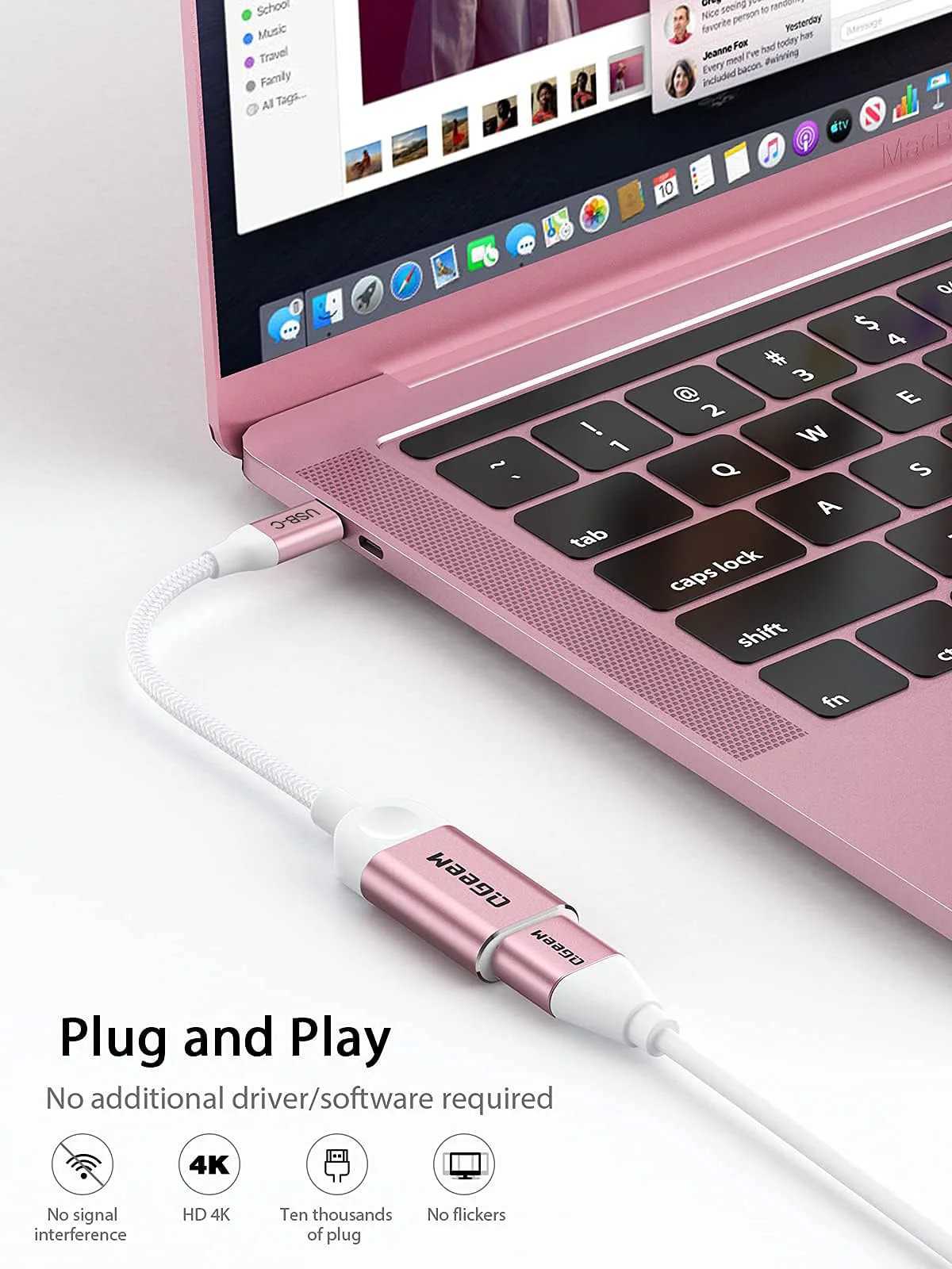 QGeeM USB C to HDMI Adapter 4K Cable, USB Type-C to HDMI Adapter [Thunderbolt 3/4] for Laptop MacBook Pro/Air, iPhone15 Pro max, Dell XPS, HP.Pixelbook, Thinkpad,Surface,etc.-Pink-2Packs Pink-2 PCS - Image 7