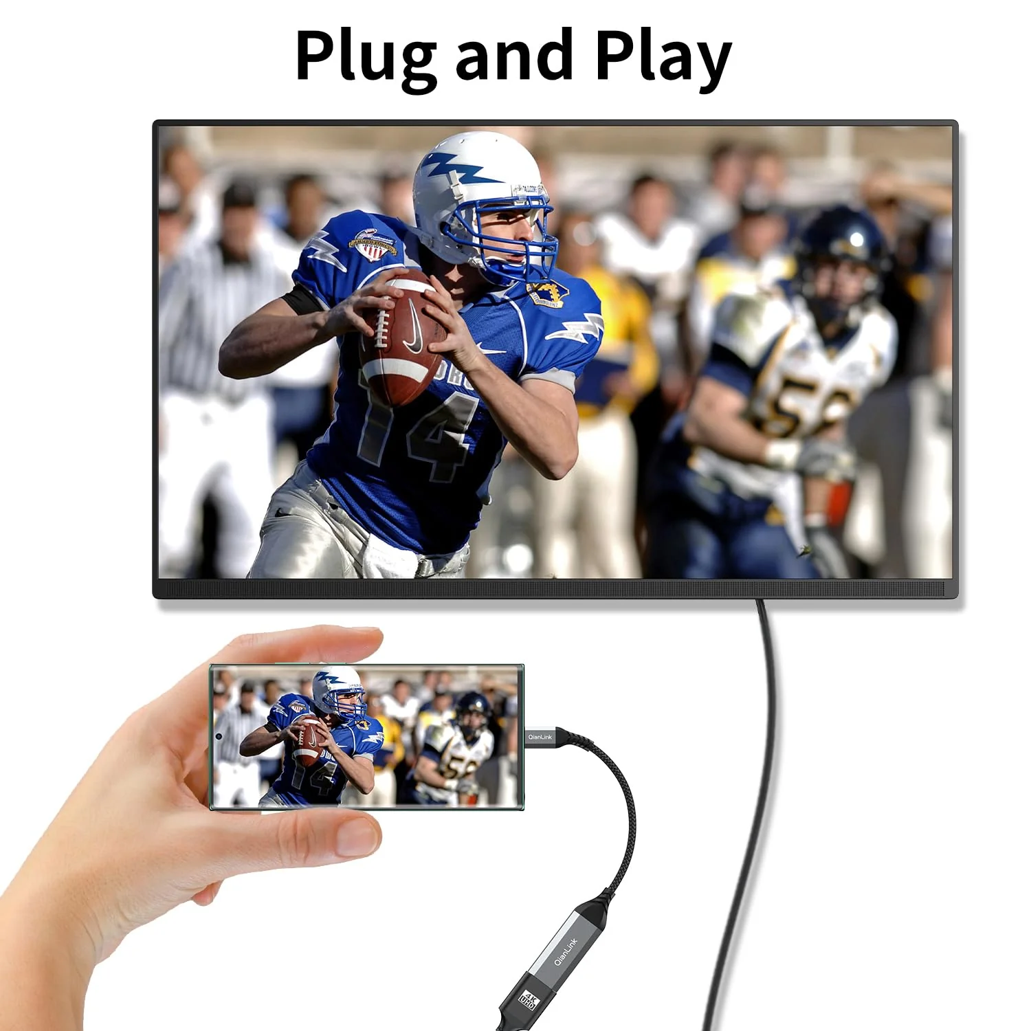 QianLink USB Type C to HDMI Adapter, USB C to HDMI 4K Cable [Thunderbolt 3/4] for MacBook Pro/Air 2023, iPhone 15 Pro Max, Dell XPS, Pixelbook, Surface, IPad Pro, iMac, XPS 17, Galaxy S23 and More - Image 4