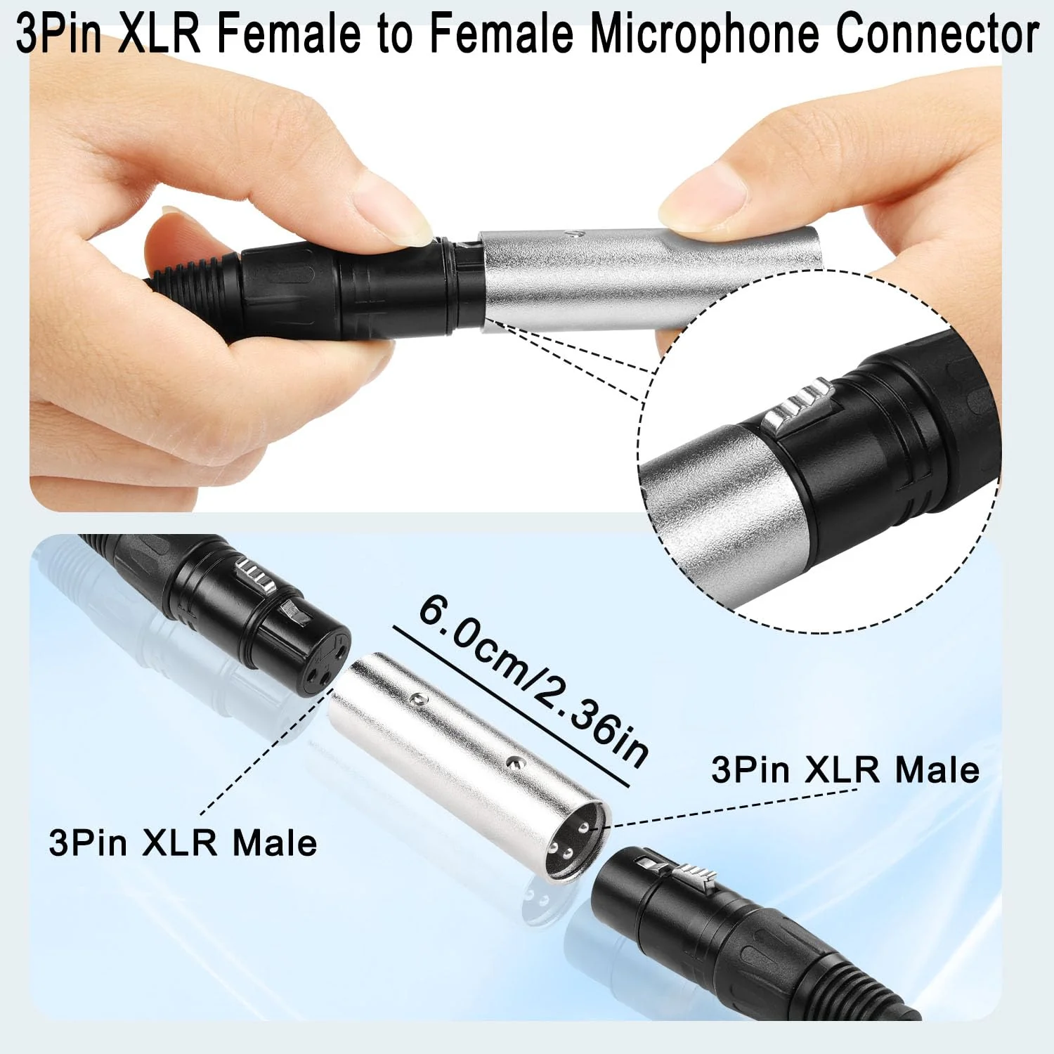 QIANRENON 3Pin XLR Male to XLR Male Microphone Connector Extender XLR Plug to Plug Balanced Audio Adapter XLR Docking Extension Coupler, for Extend XLR Amplifier Mixer Stage Speaker, 2Pcs - Image 2