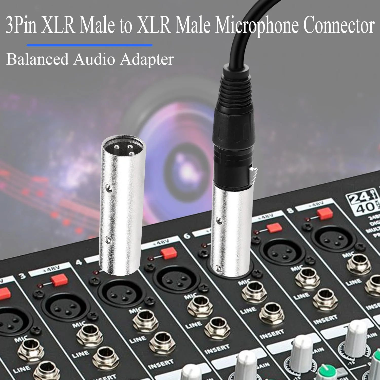 QIANRENON 3Pin XLR Male to XLR Male Microphone Connector Extender XLR Plug to Plug Balanced Audio Adapter XLR Docking Extension Coupler, for Extend XLR Amplifier Mixer Stage Speaker, 2Pcs - Image 5