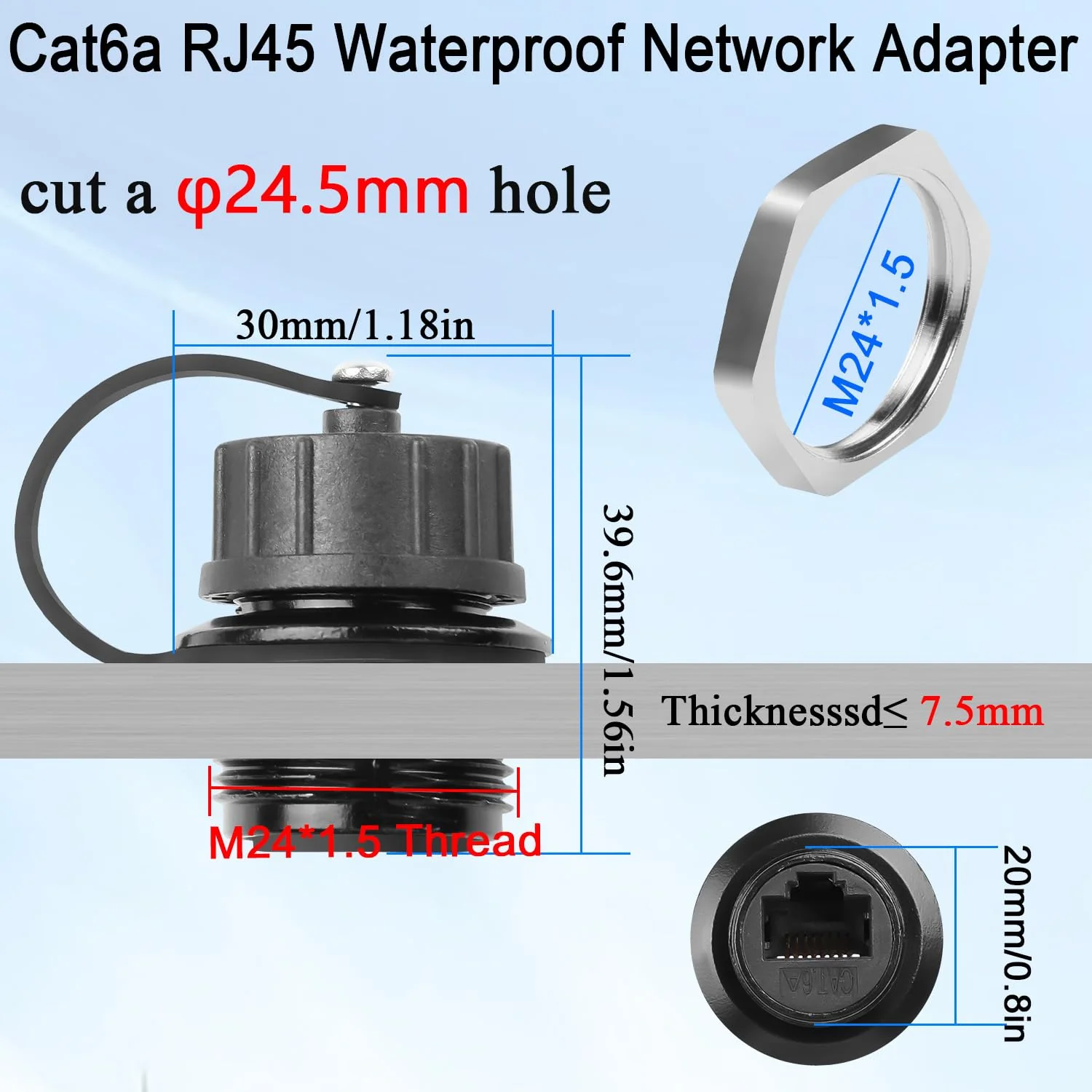 QIANRENON Cat6a RJ45 Waterproof Network Adapter, Female to Female Panel Mount, Outdoor Network, 2 Pack - Image 3