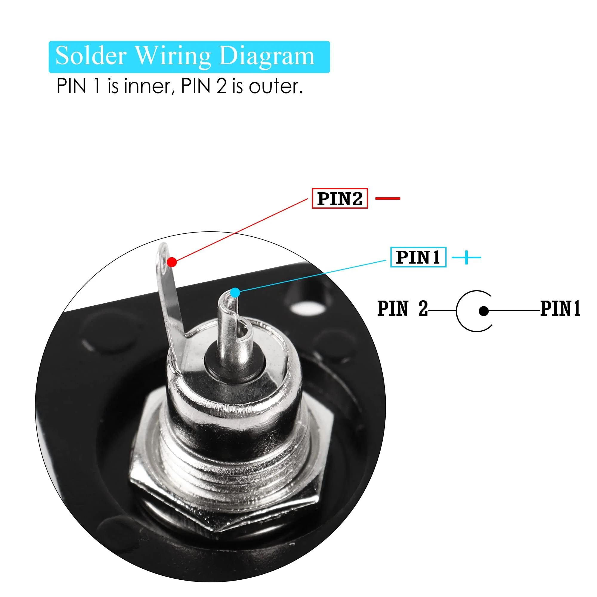 QIANRENON DC 5.5mm x 2.5mm Panel Mount, 2 Pole High Current Solder Wire, 5.5x2.5mm DC Socket, 50V 3A, XLR/D Panel Mount - Image 3