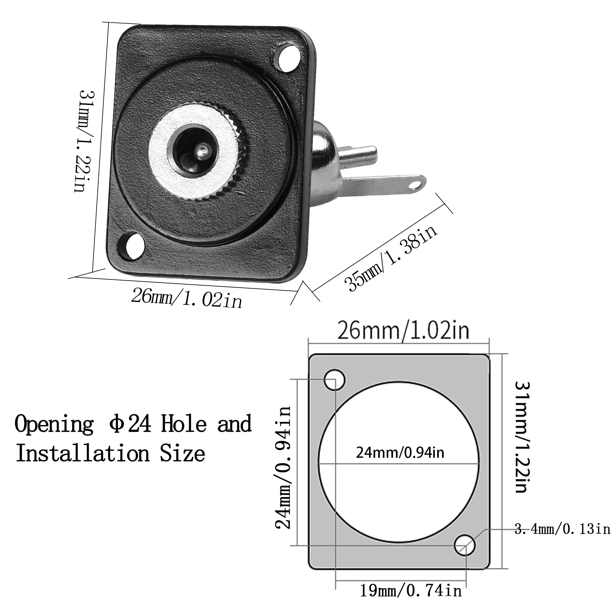 QIANRENON DC 5.5mm x 2.5mm Panel Mount, 2 Pole High Current Solder Wire, 5.5x2.5mm DC Socket, 50V 3A, XLR/D Panel Mount - Image 6