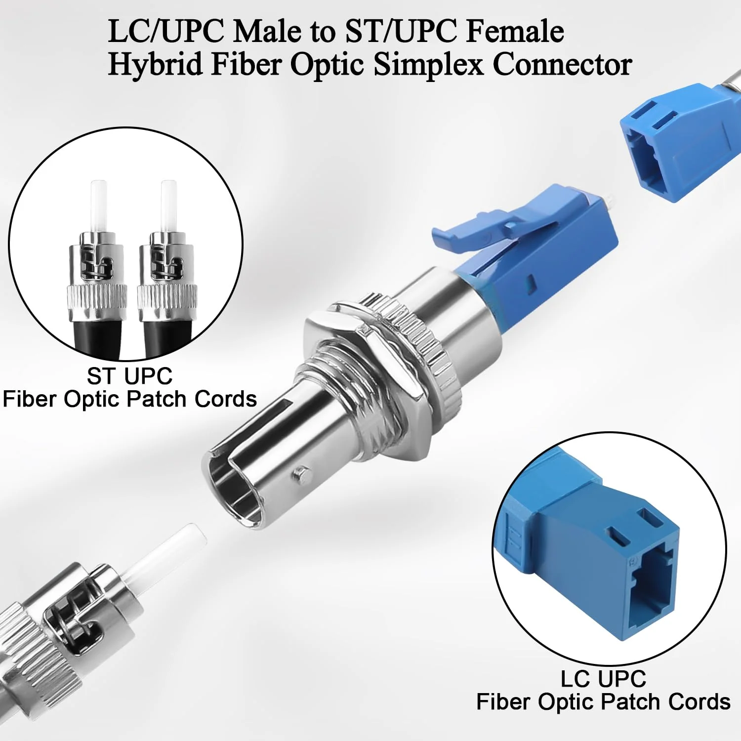 QIANRENON LC to ST Hybrid Fiber Simplex Adapter Coupler SM 9/125μm LC/UPC Male to ST/UPC Female Fiber Optic Interface Connector for Patch Cord Pigtail Optical Power Meter Red Light Pen FTTH - Image 3