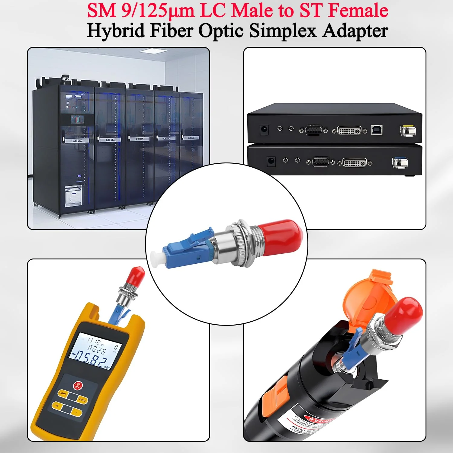 QIANRENON LC to ST Hybrid Fiber Simplex Adapter Coupler SM 9/125μm LC/UPC Male to ST/UPC Female Fiber Optic Interface Connector for Patch Cord Pigtail Optical Power Meter Red Light Pen FTTH - Image 6