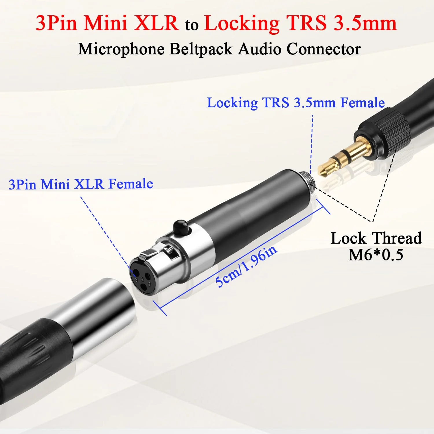 QIANRENON Mini XLR to TRS 3.5mm Wireless Microphone Connector 3Pin Mini XLR Female to Locking TRS 3.5mm Female Headphone Stereo Adapter Mini XLR to Locked 1/8 Balanced Audio Socket, for Lavalier Mic F-F - Image 2