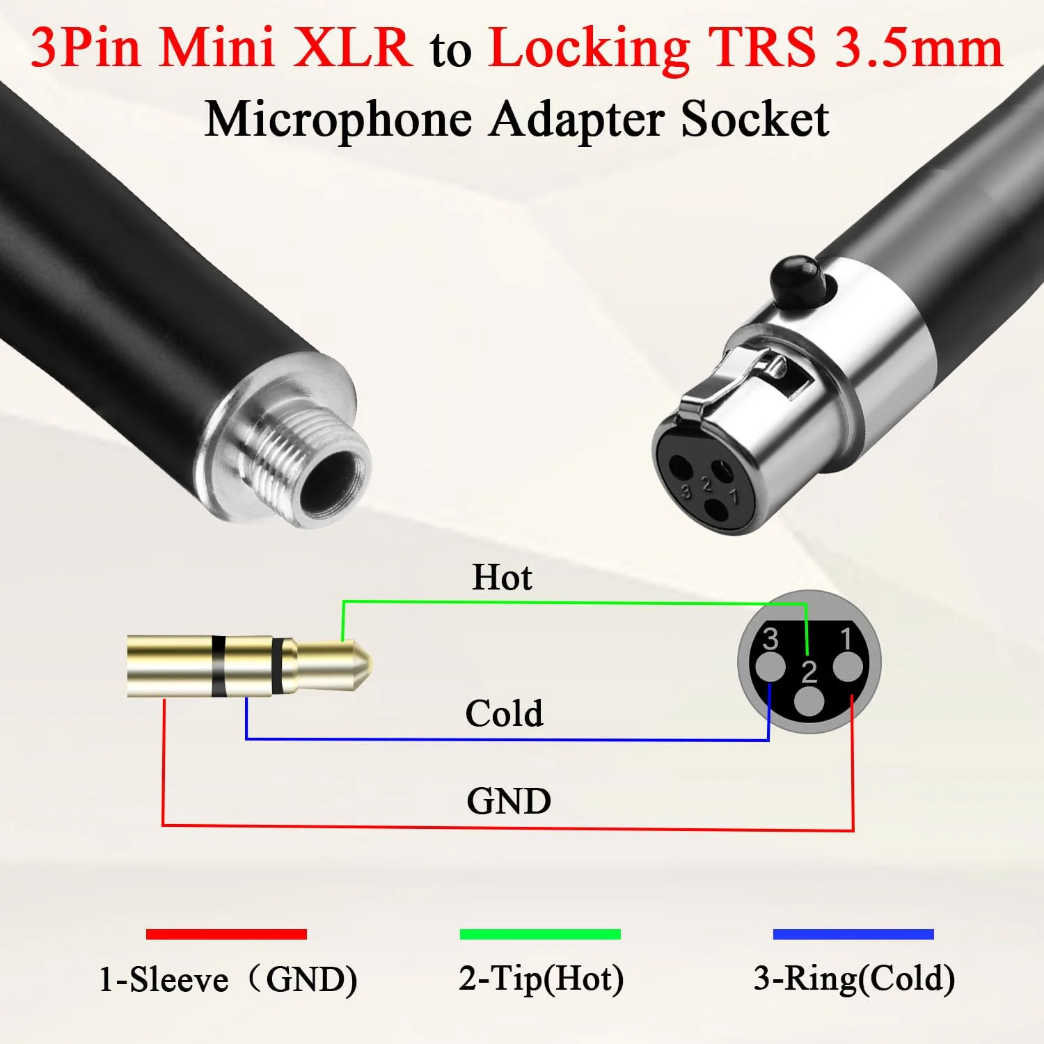 QIANRENON Mini XLR to TRS 3.5mm Wireless Microphone Connector 3Pin Mini XLR Female to Locking TRS 3.5mm Female Headphone Stereo Adapter Mini XLR to Locked 1/8 Balanced Audio Socket, for Lavalier Mic F-F - Image 5
