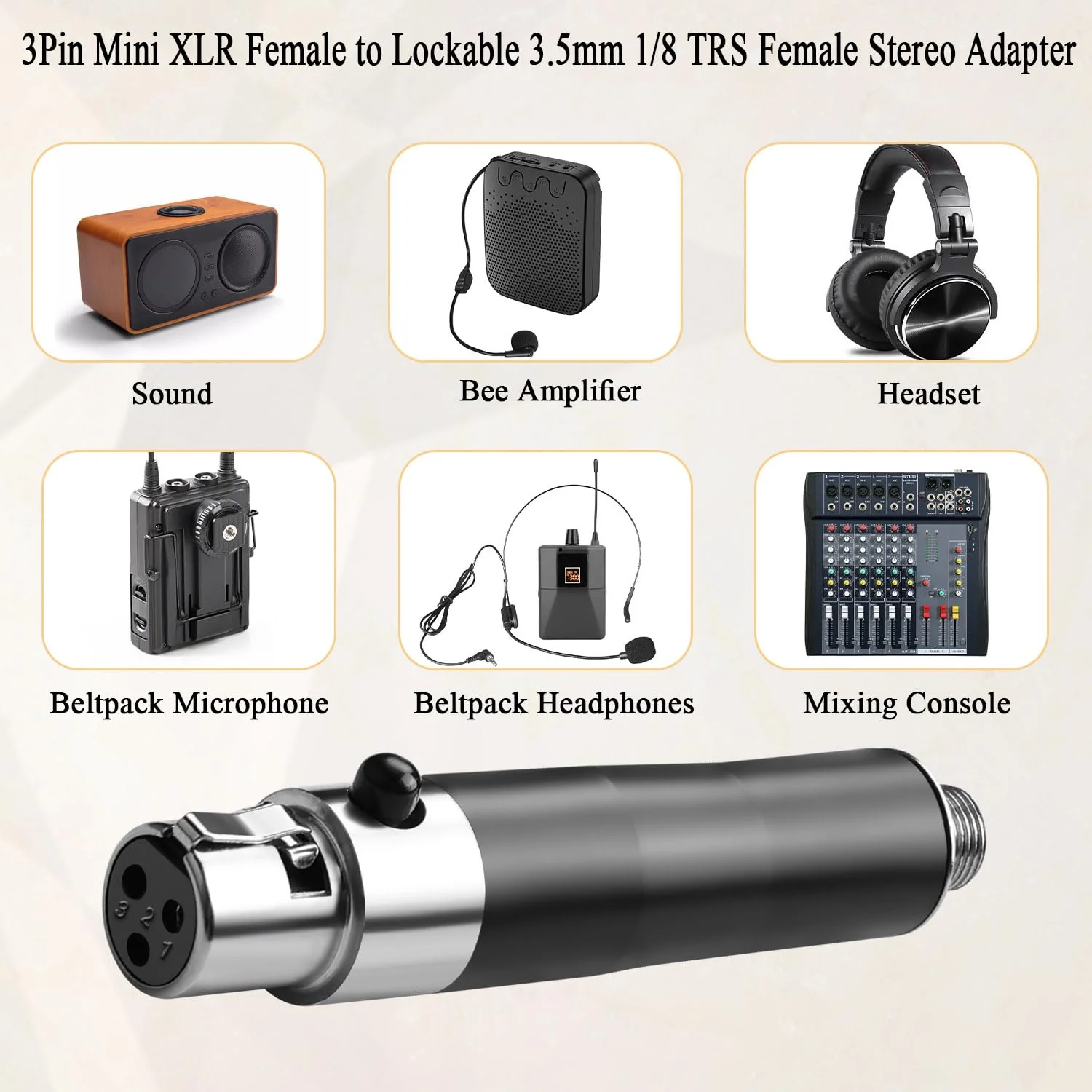 QIANRENON Mini XLR to TRS 3.5mm Wireless Microphone Connector 3Pin Mini XLR Female to Locking TRS 3.5mm Female Headphone Stereo Adapter Mini XLR to Locked 1/8 Balanced Audio Socket, for Lavalier Mic F-F - Image 6