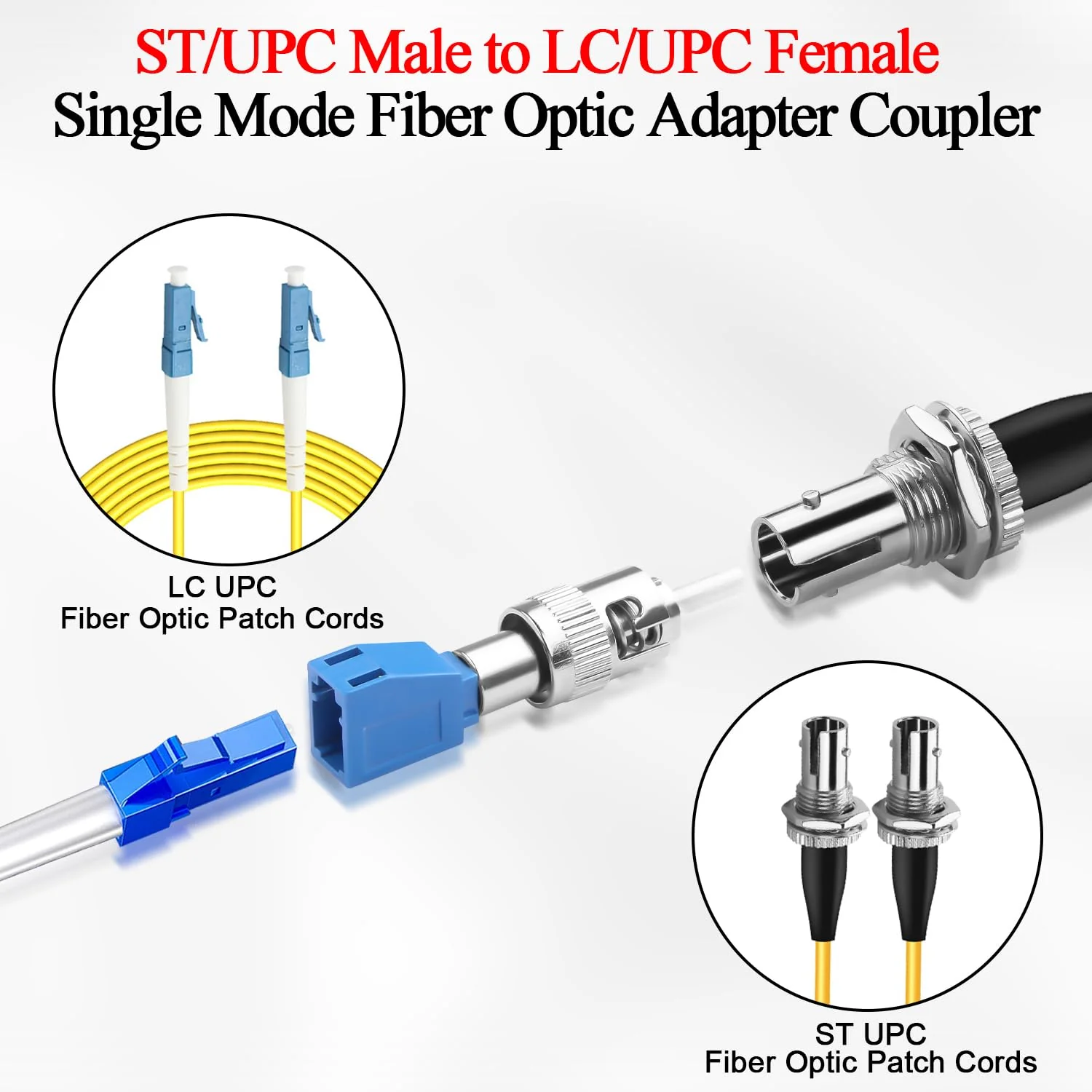 QIANRENON ST Male to LC Female Hybrid Fiber Optic Converter SM 9/125μm ST/UPC Male to LC/UPC Female Single Mode Fiber Optic Adapter Coupler for Red Light Pen Optical Power Meter Patch Cord Pigtail - Image 3