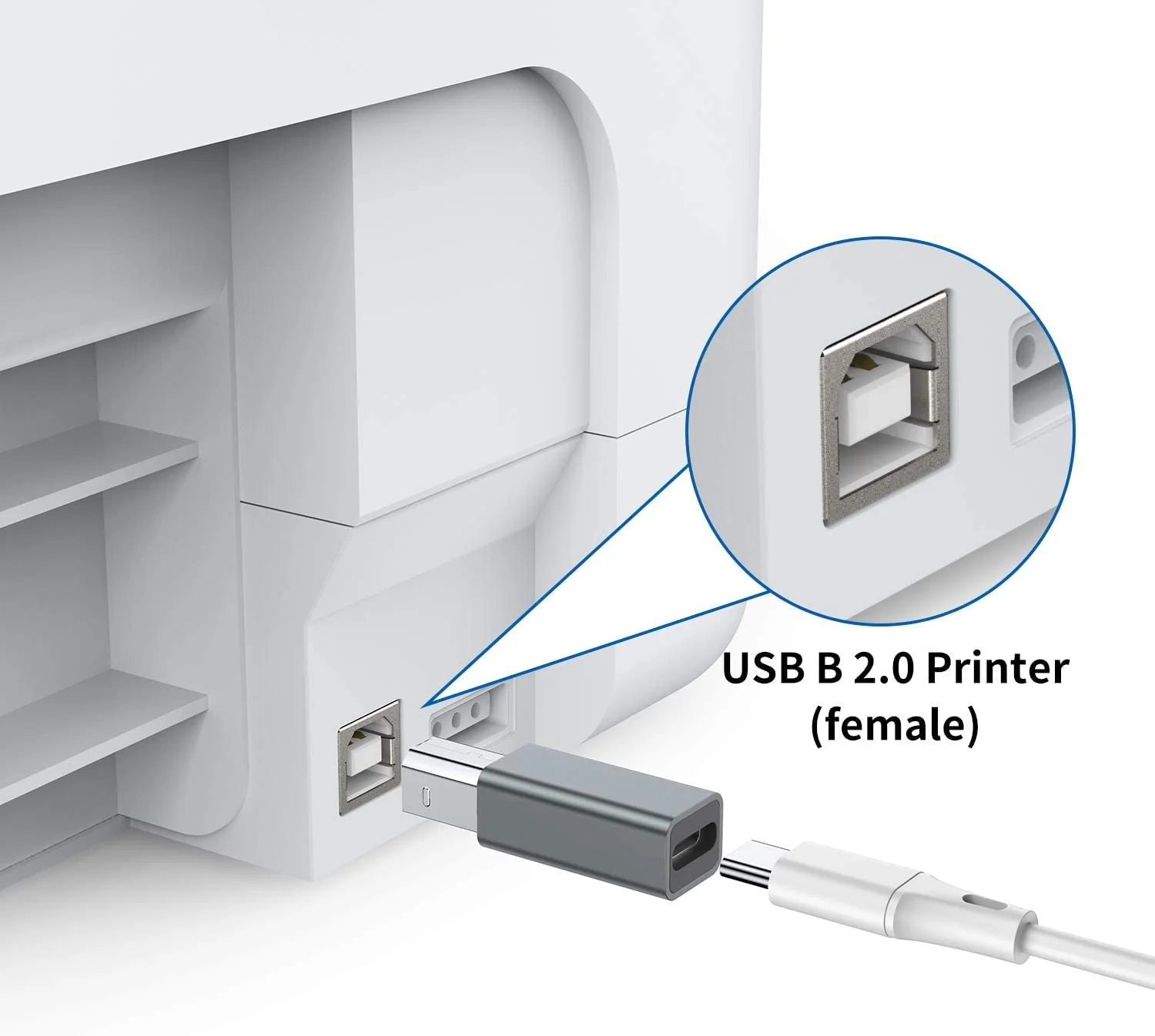 QIANRENON USB C to B Print Converter Type C to MIDI Digital Interface Adapter, Connect Keyboard to Mobile Phone via OTG, for Printer, Electric Piano, Silver Gray, 2 pcs - Image 3