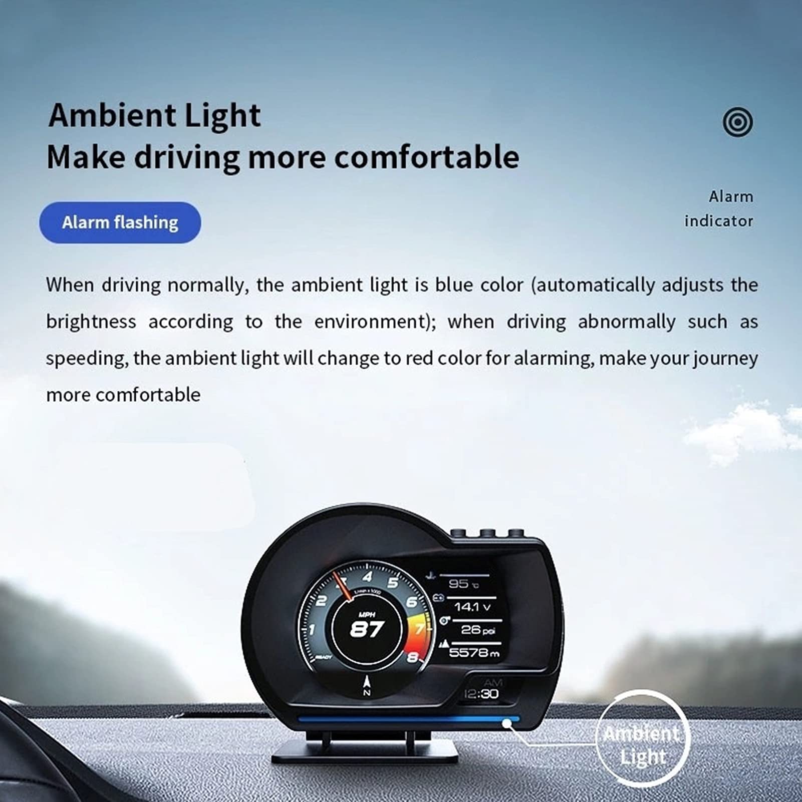 , Qiilu Car OBD2+GPS Smart Gauge Car HUD Speedometer Turbo RPM Alarm for Car Truck - Image 6