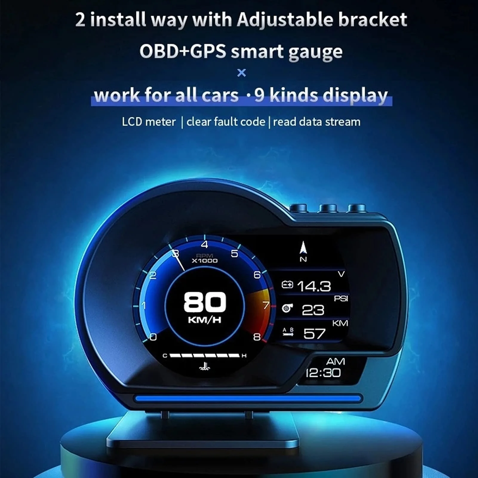 , Qiilu Car OBD2+GPS Smart Gauge Car HUD Speedometer Turbo RPM Alarm for Car Truck - Image 7