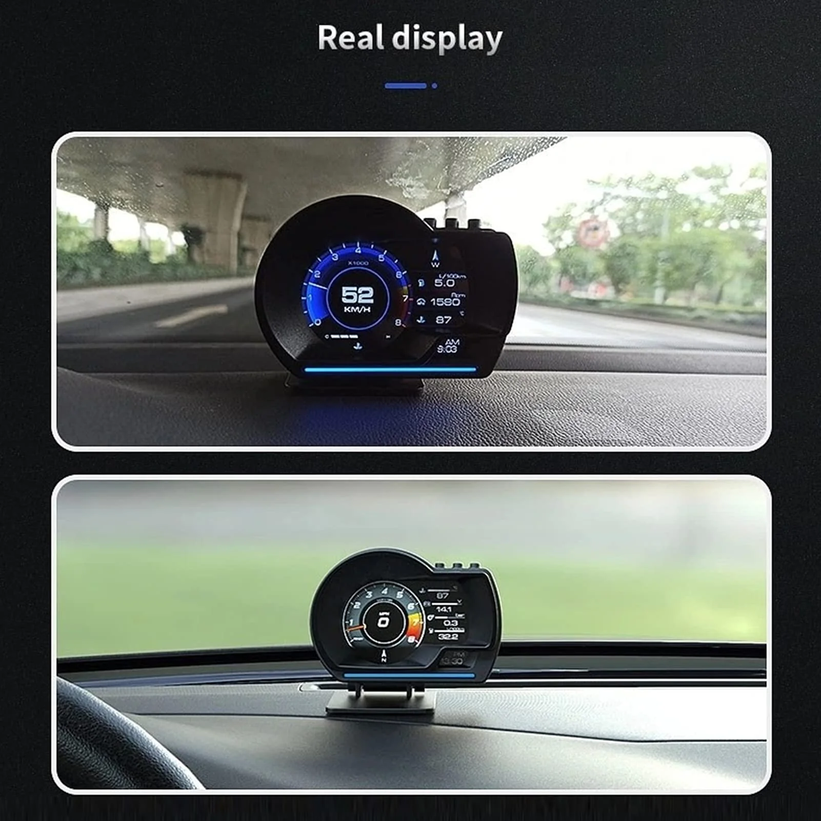 , Qiilu Car OBD2+GPS Smart Gauge Car HUD Speedometer Turbo RPM Alarm for Car Truck - Image 9