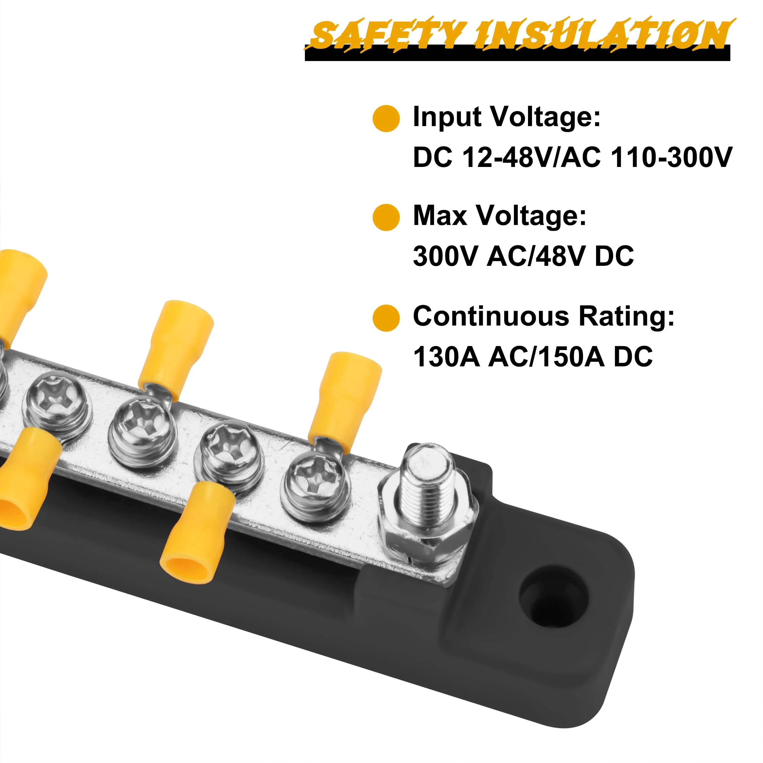 QIMEI-SHOP Bus Bar 12V-48V DC Busbars Distribution Block Busbar 150A Power Distribution Block with 12 x M4 Terminal Bolts for Car Truck Yacht Boat Black M4 Black - Image 2