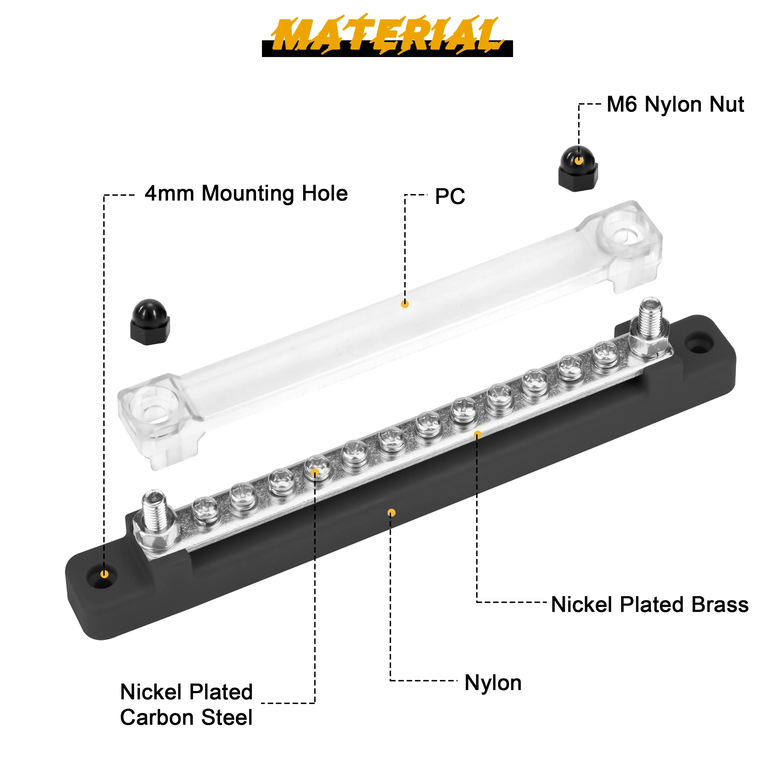 QIMEI-SHOP Bus Bar 12V-48V DC Busbars Distribution Block Busbar 150A Power Distribution Block with 12 x M4 Terminal Bolts for Car Truck Yacht Boat Black M4 Black - Image 4