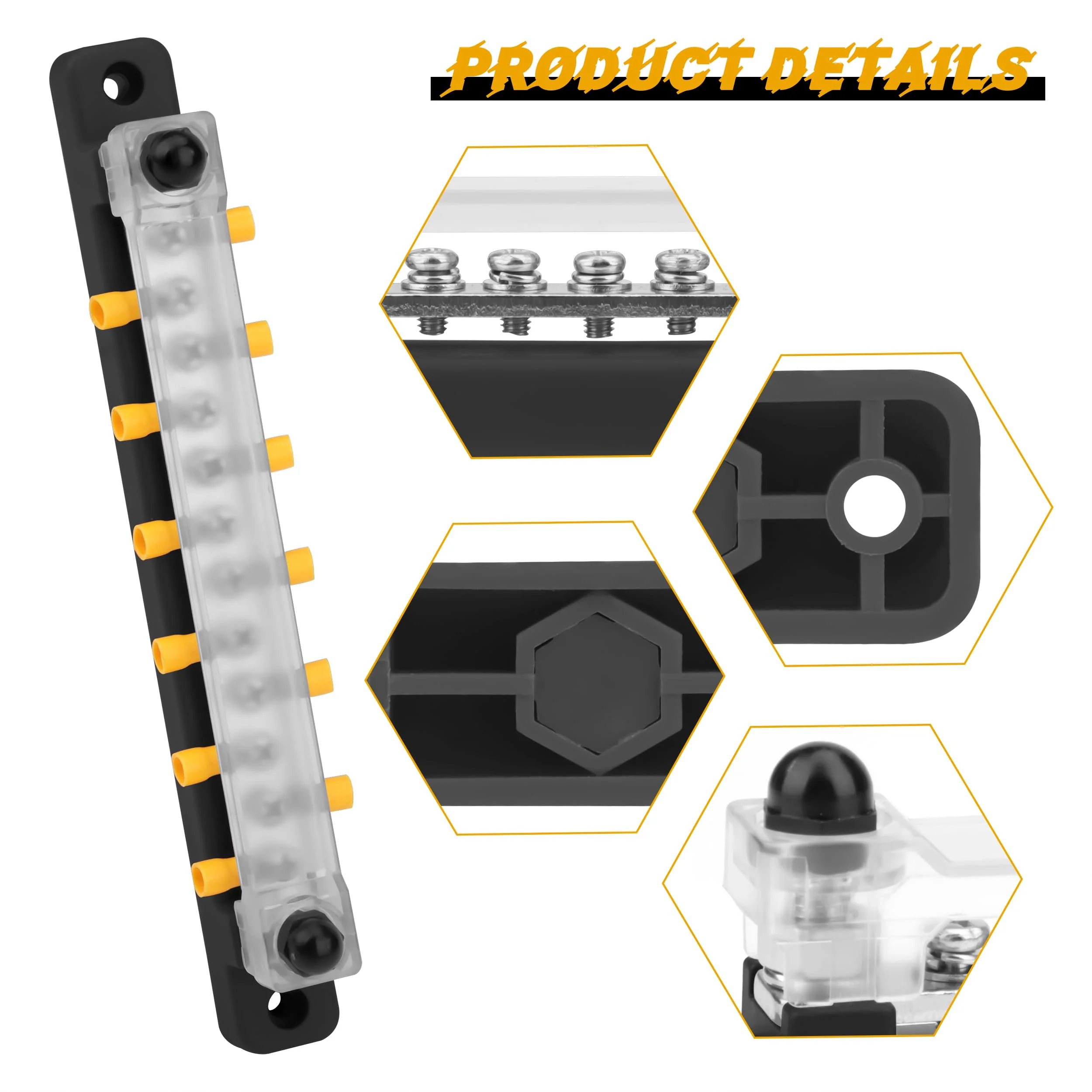 QIMEI-SHOP Bus Bar 12V-48V DC Busbars Distribution Block Busbar 150A Power Distribution Block with 12 x M4 Terminal Bolts for Car Truck Yacht Boat Black M4 Black - Image 5