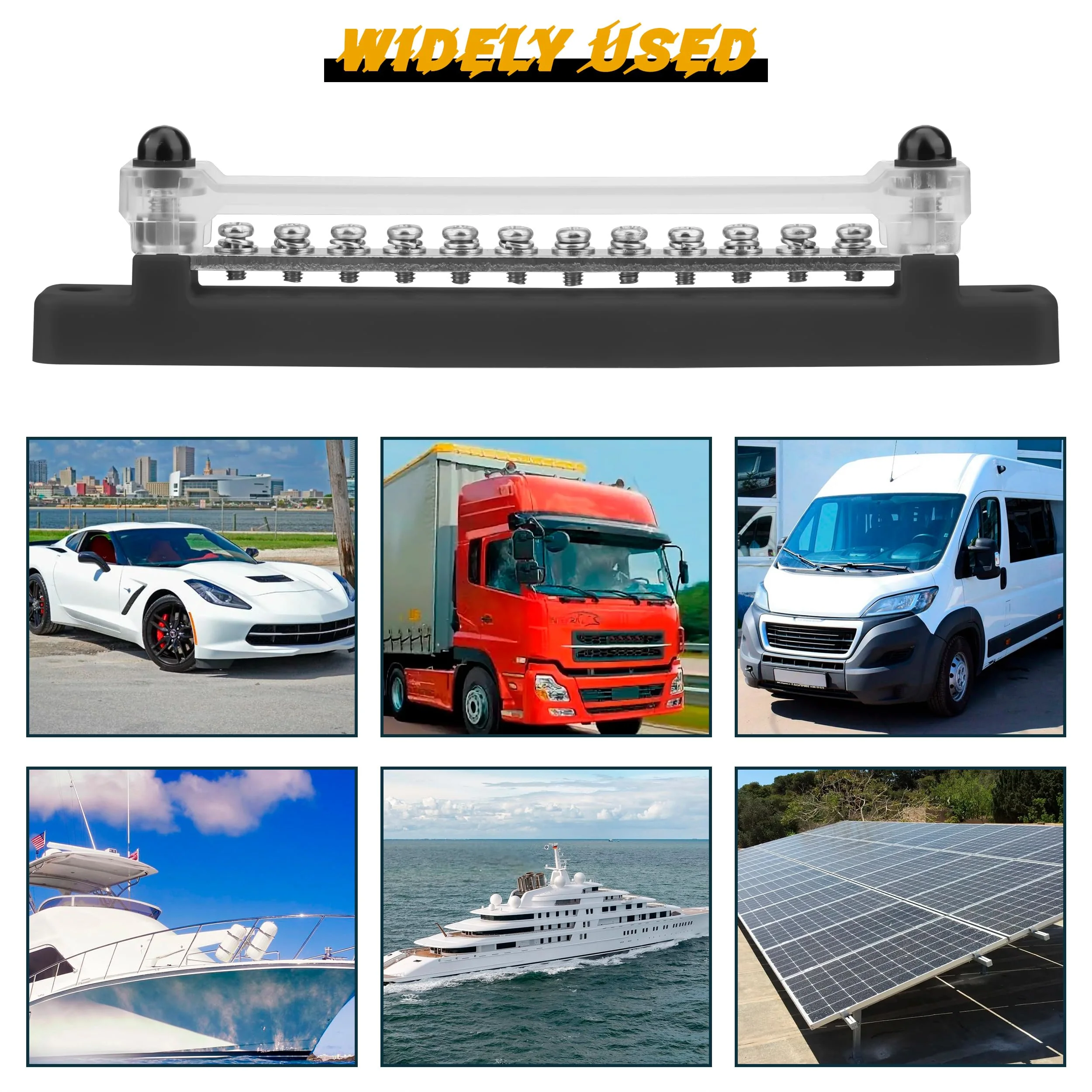 QIMEI-SHOP Bus Bar 12V-48V DC Busbars Distribution Block Busbar 150A Power Distribution Block with 12 x M4 Terminal Bolts for Car Truck Yacht Boat Black M4 Black - Image 6