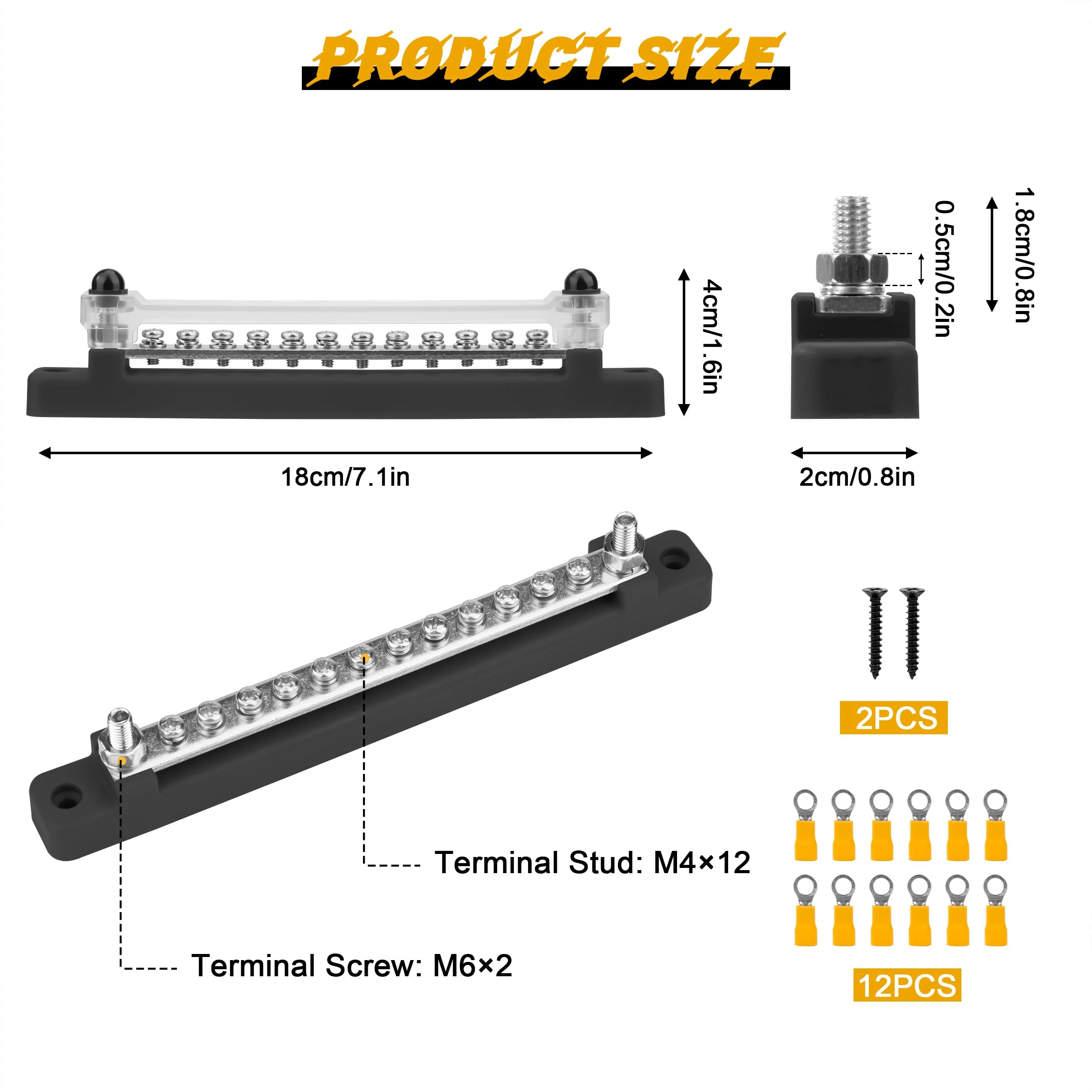 QIMEI-SHOP Bus Bar 12V-48V DC Busbars Distribution Block Busbar 150A Power Distribution Block with 12 x M4 Terminal Bolts for Car Truck Yacht Boat Black M4 Black - Image 7