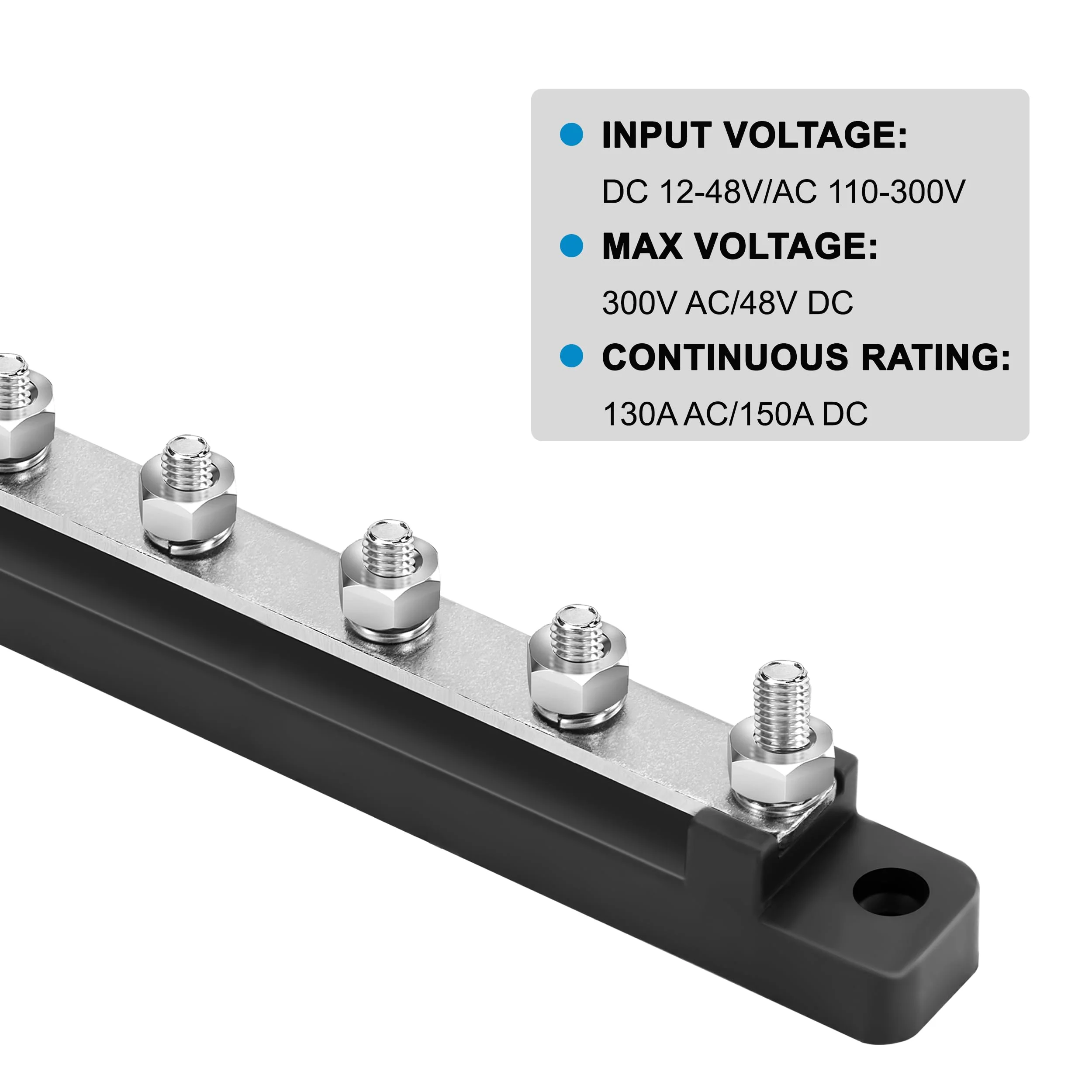 QIMEI-SHOP Busbar 12V-48V DC Busbars Distribution Block Power Distribution Block 150A Busbar with 6 x M6 Connection Bolts for Car RV Boat Black M6 Schwarz - Image 2