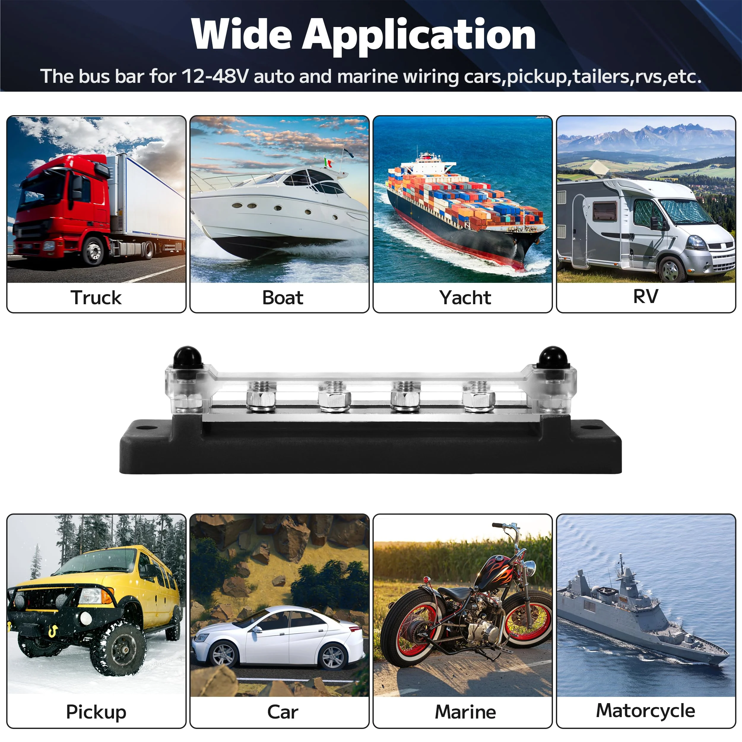 QIMEI-SHOP Busbar 12V-48V DC Busbars Distribution Block Power Distribution Block 150A Busbar with 6 x M6 Connection Bolts for Car RV Boat Black M6 Schwarz - Image 6