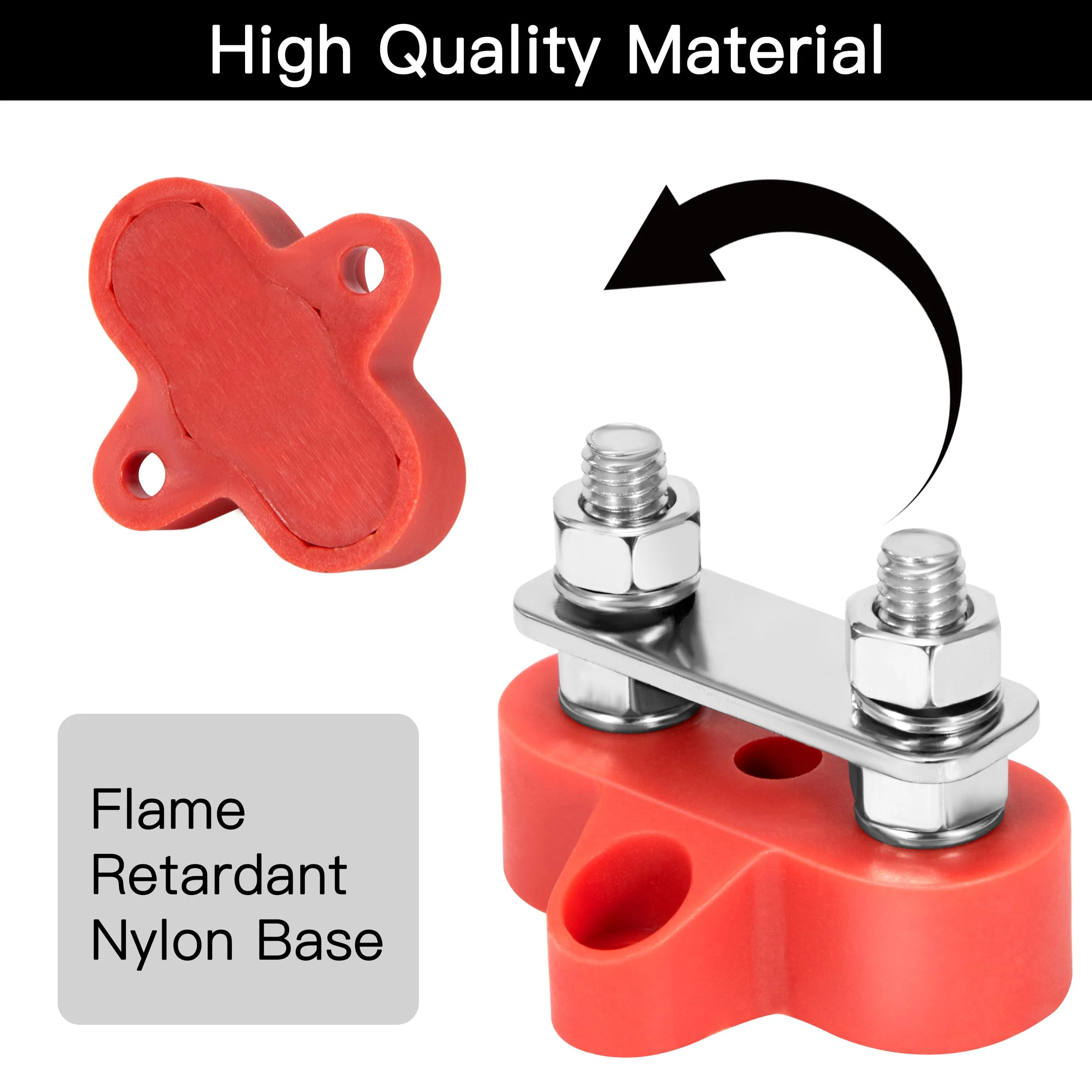 QIMEI-SHOP Dual Connection Bolts M6 Battery Terminal Blocks 12V-48V Battery Power Distribution Clamp Block Busbar for Car Truck RV Boat Black and Red Pack of 2 Dual M6 - Image 3