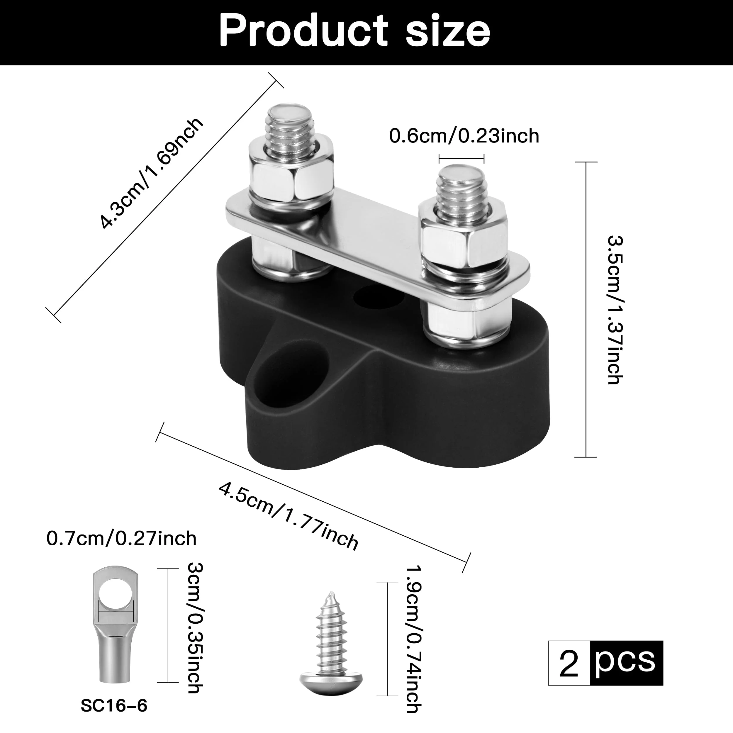 QIMEI-SHOP Dual Connection Bolts M6 Battery Terminal Blocks 12V-48V Battery Power Distribution Clamp Block Busbar for Car Truck RV Boat Black and Red Pack of 2 Dual M6 - Image 7