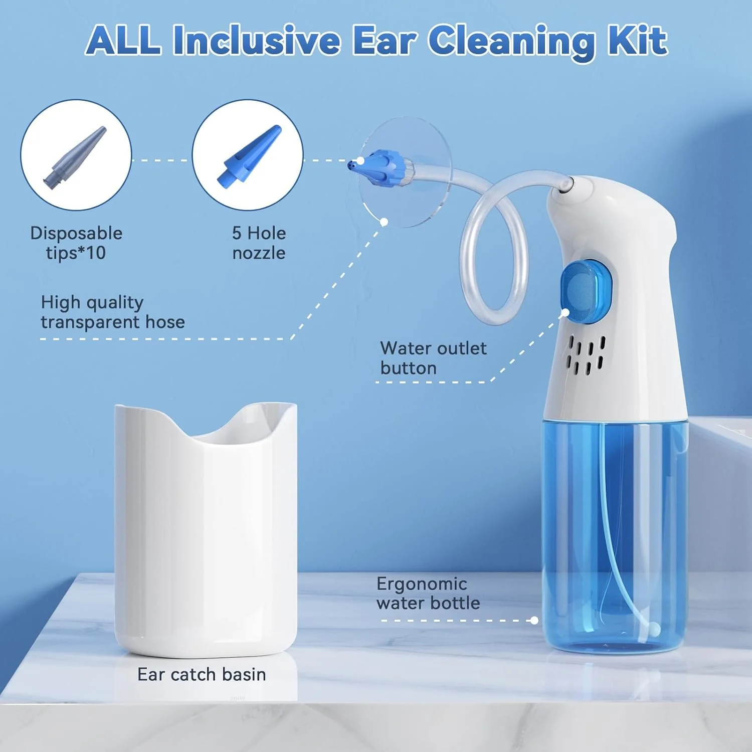 Qimic Ear Cleaner, Ear Wax Remover, 1080P Otoscope with Light, Ear Cleaner for Adults, Ear Wash, Ear Wash System, Ear Cleaning Set with 10 Ear Tips and Water Catching Basin blue-black - Image 4
