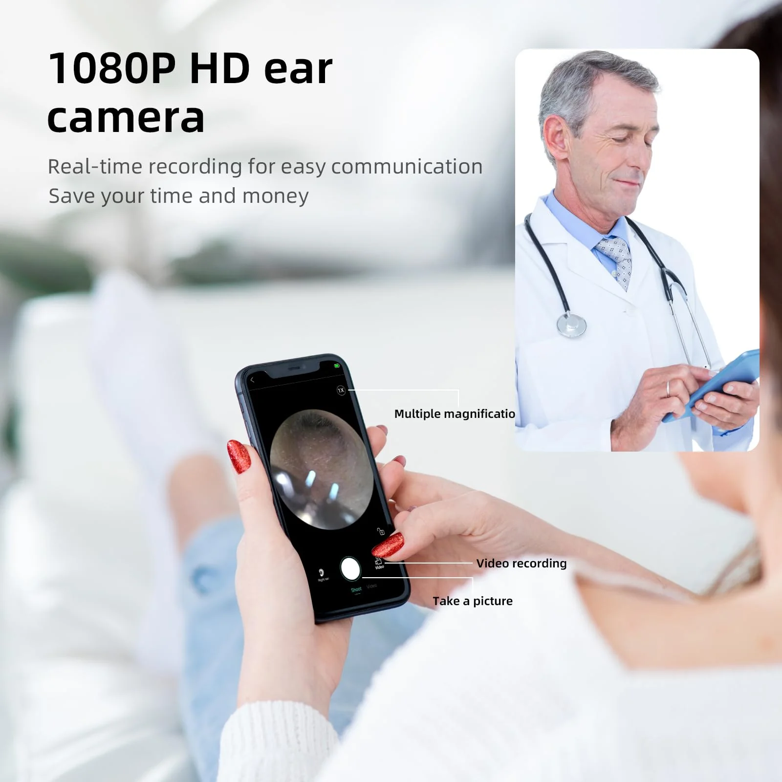 Qimic Ear Wax Remover Otoscope, 1080P HD WiFi Ear Cleaner, Ear Camera with Tweezers & 4 LEDs, Otoscope for iOS & Android, IP67 Waterproof Ear Cleaner for Adults, Children and Pets S8 blue - Image 2