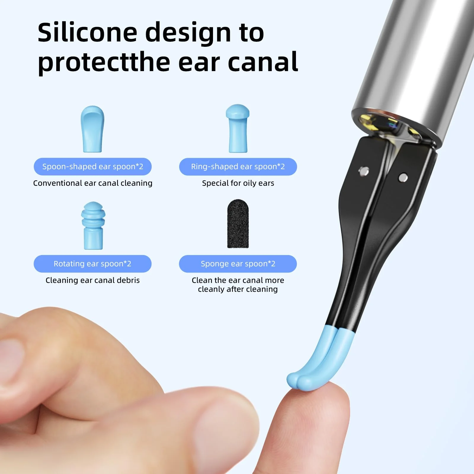 Qimic Ear Wax Remover Otoscope, 1080P HD WiFi Ear Cleaner, Ear Camera with Tweezers & 4 LEDs, Otoscope for iOS & Android, IP67 Waterproof Ear Cleaner for Adults, Children and Pets S8 blue - Image 4
