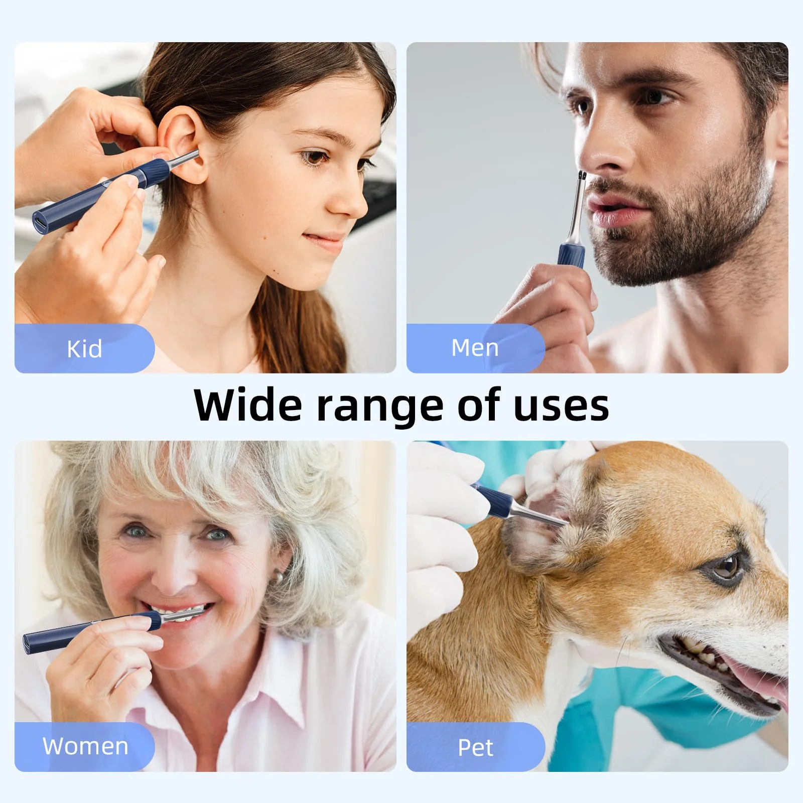 Qimic Ear Wax Remover Otoscope, 1080P HD WiFi Ear Cleaner, Ear Camera with Tweezers & 4 LEDs, Otoscope for iOS & Android, IP67 Waterproof Ear Cleaner for Adults, Children and Pets S8 blue - Image 7