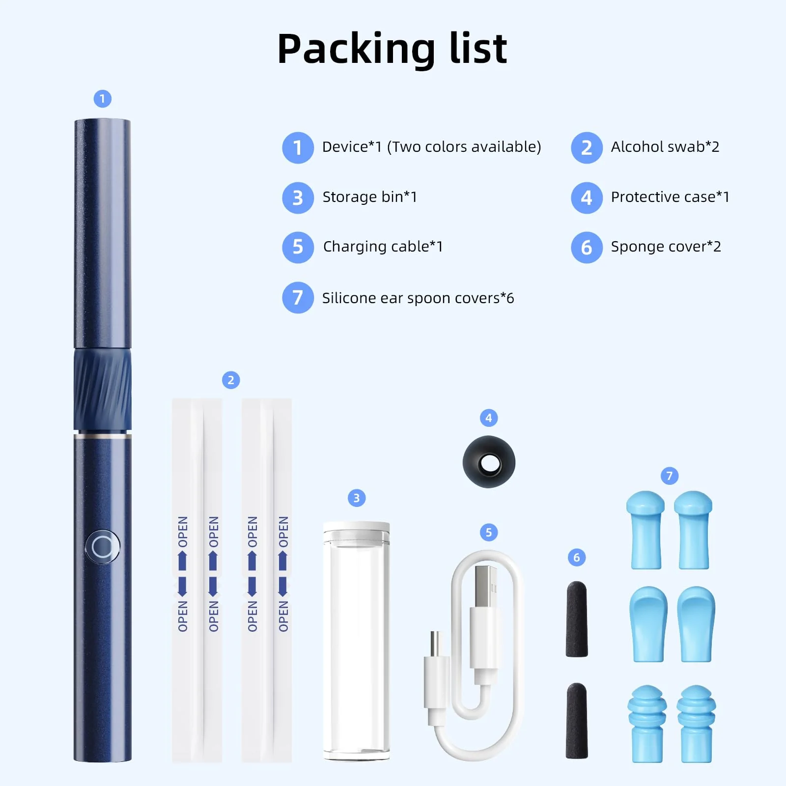 Qimic Ear Wax Remover Otoscope, 1080P HD WiFi Ear Cleaner, Ear Camera with Tweezers & 4 LEDs, Otoscope for iOS & Android, IP67 Waterproof Ear Cleaner for Adults, Children and Pets S8 blue - Image 8
