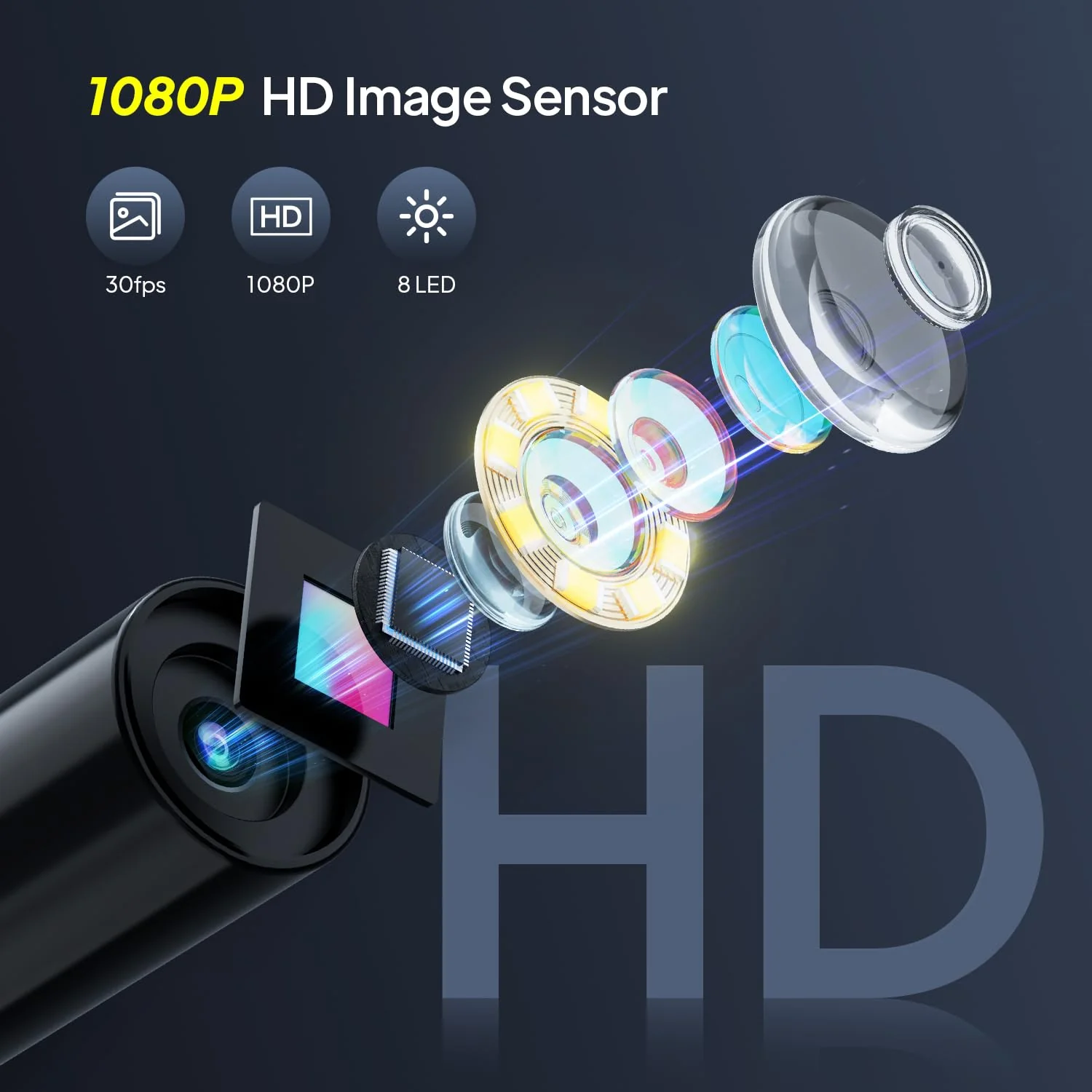 Qimic Endoscope Camera with Light, 1080P HD Tube Camera with 8 LEDs, 2.4 Inch IPS IP67 Screen, Inspection Camera, Live Picture with 2 x Zoom, Semi-Rigid Cable, 16.4 ft, 2000 mAh Battery 5m/16.4ft - Image 2