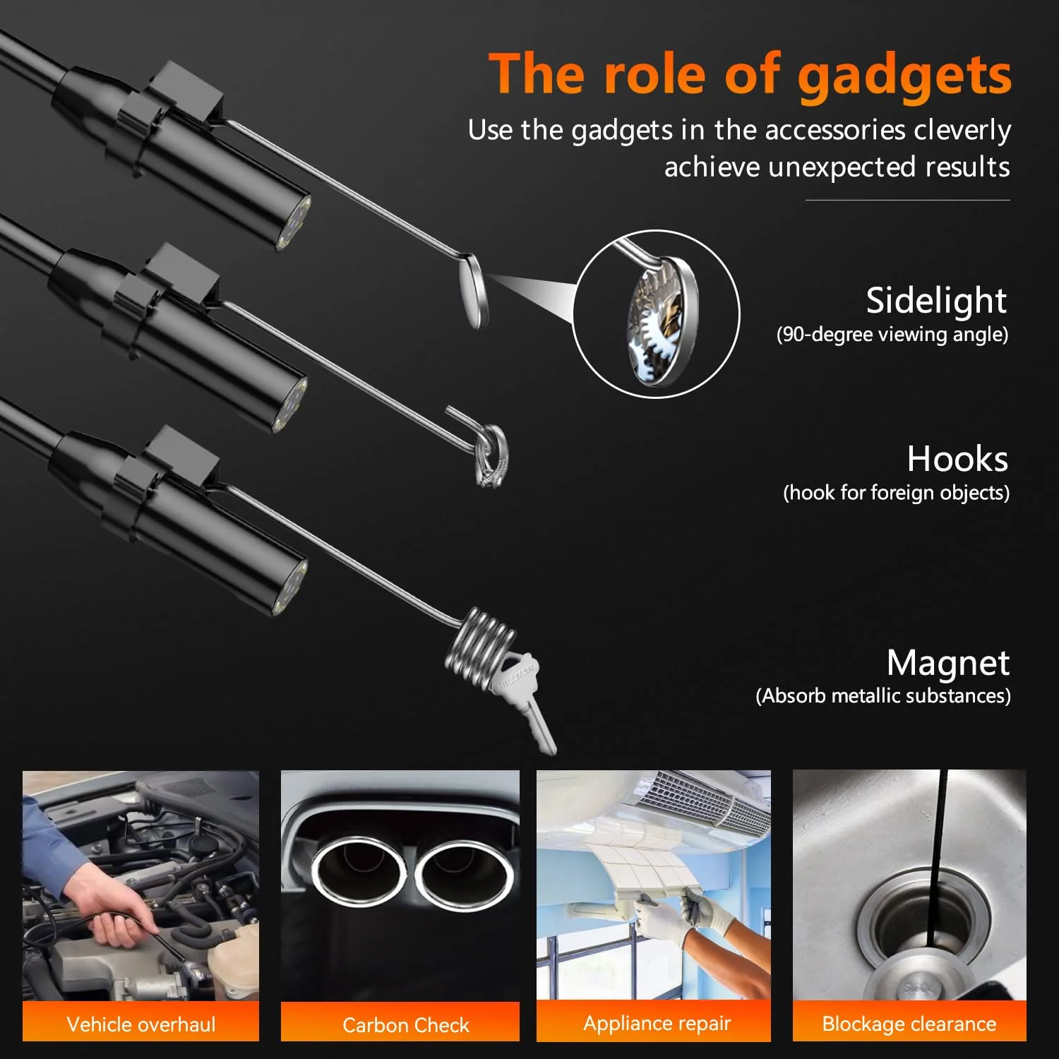 Qimic Endoscope Camera with Light, 1080P HD Tube Camera with 8 LEDs, 2.4 Inch IPS IP67 Screen, Inspection Camera, Live Picture with 2 x Zoom, Semi-Rigid Cable, 16.4 ft, 2000 mAh Battery 5m/16.4ft - Image 7