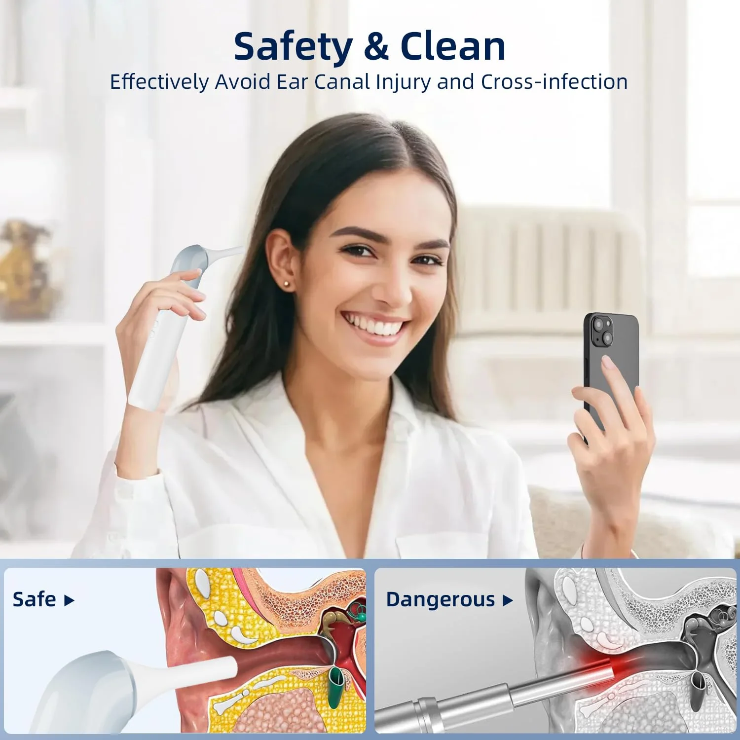 Qimic Wireless Otoscope Ear Camera - 1080P WiFi Otoscope with 6 LED Lights, Ear Scope Camera with 10 Colorful Accessories for Kids,Pets &Adults,Support Photo and Video, Compatible with Android Q09 - Image 2