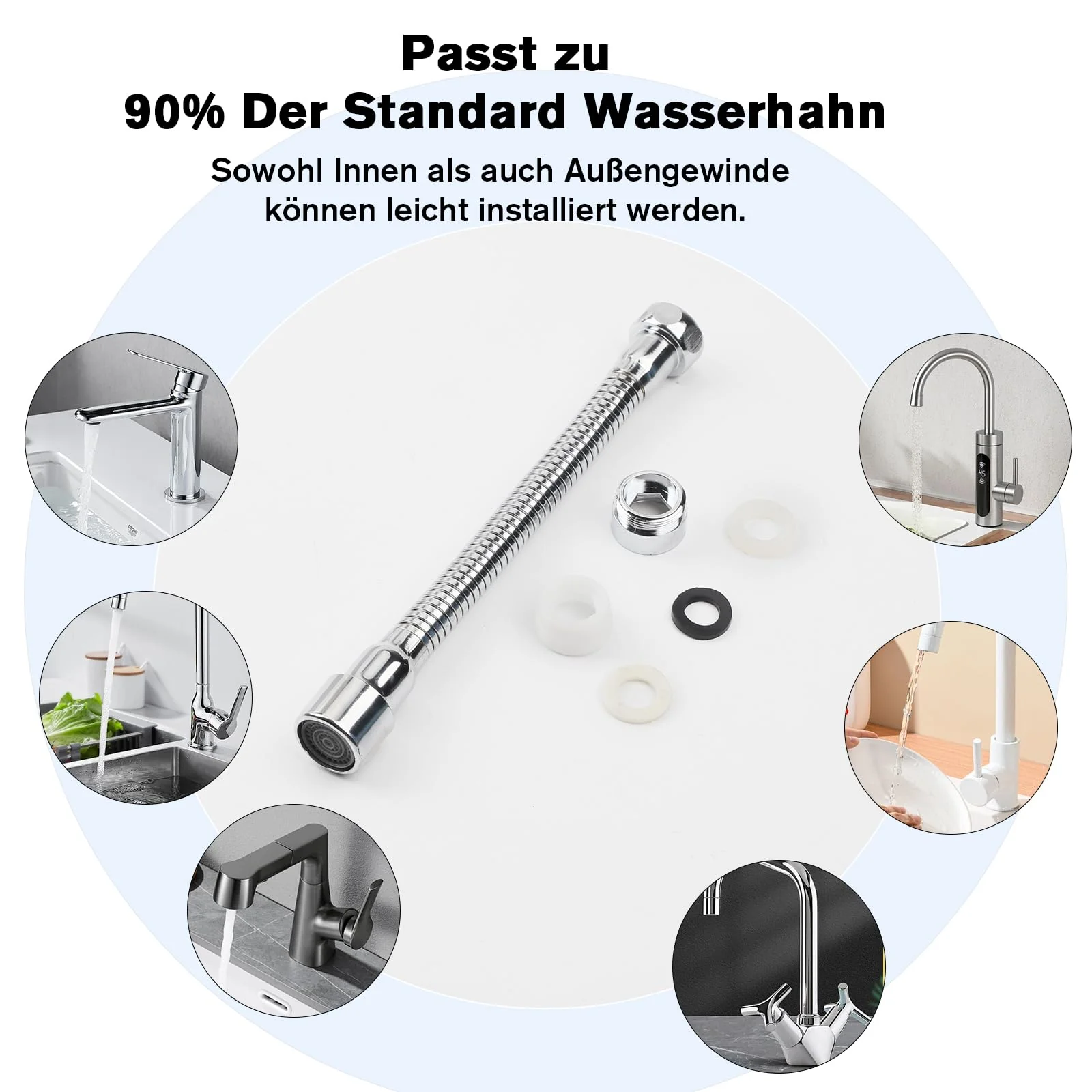 QINGHEC Pack of 2 Flexible Tap Extensions, 360° Rotating Tap Attachment Extension, Multifunctional Tap Extender, Stainless Steel for Kitchen and Bathroom, 20 cm - Image 4