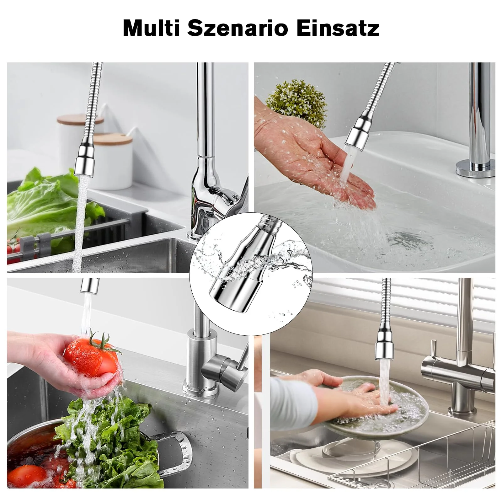 QINGHEC Pack of 2 Flexible Tap Extensions, 360° Rotating Tap Attachment Extension, Multifunctional Tap Extender, Stainless Steel for Kitchen and Bathroom, 20 cm - Image 5
