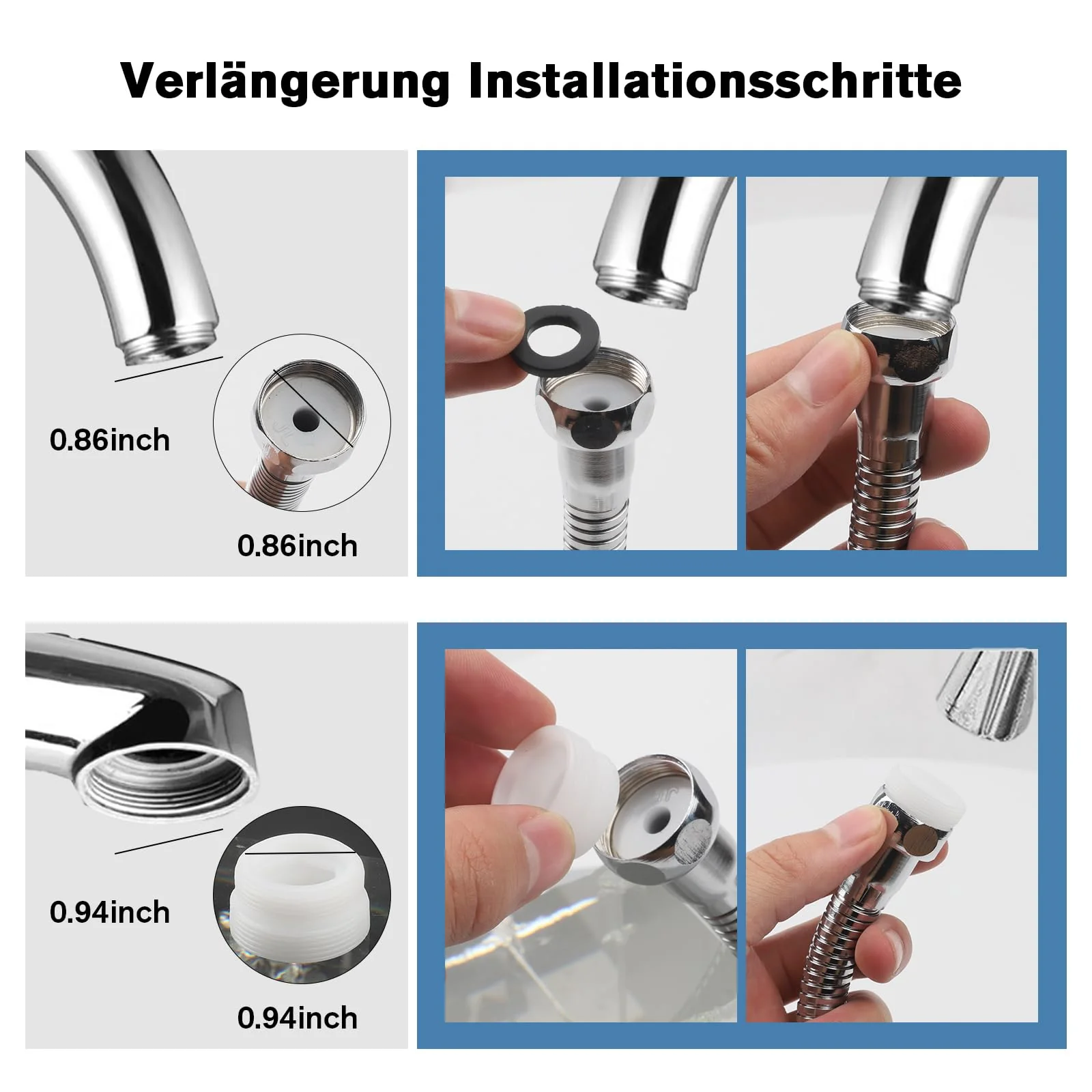 QINGHEC Pack of 2 Flexible Tap Extensions, 360° Rotating Tap Attachment Extension, Multifunctional Tap Extender, Stainless Steel for Kitchen and Bathroom, 20 cm - Image 7