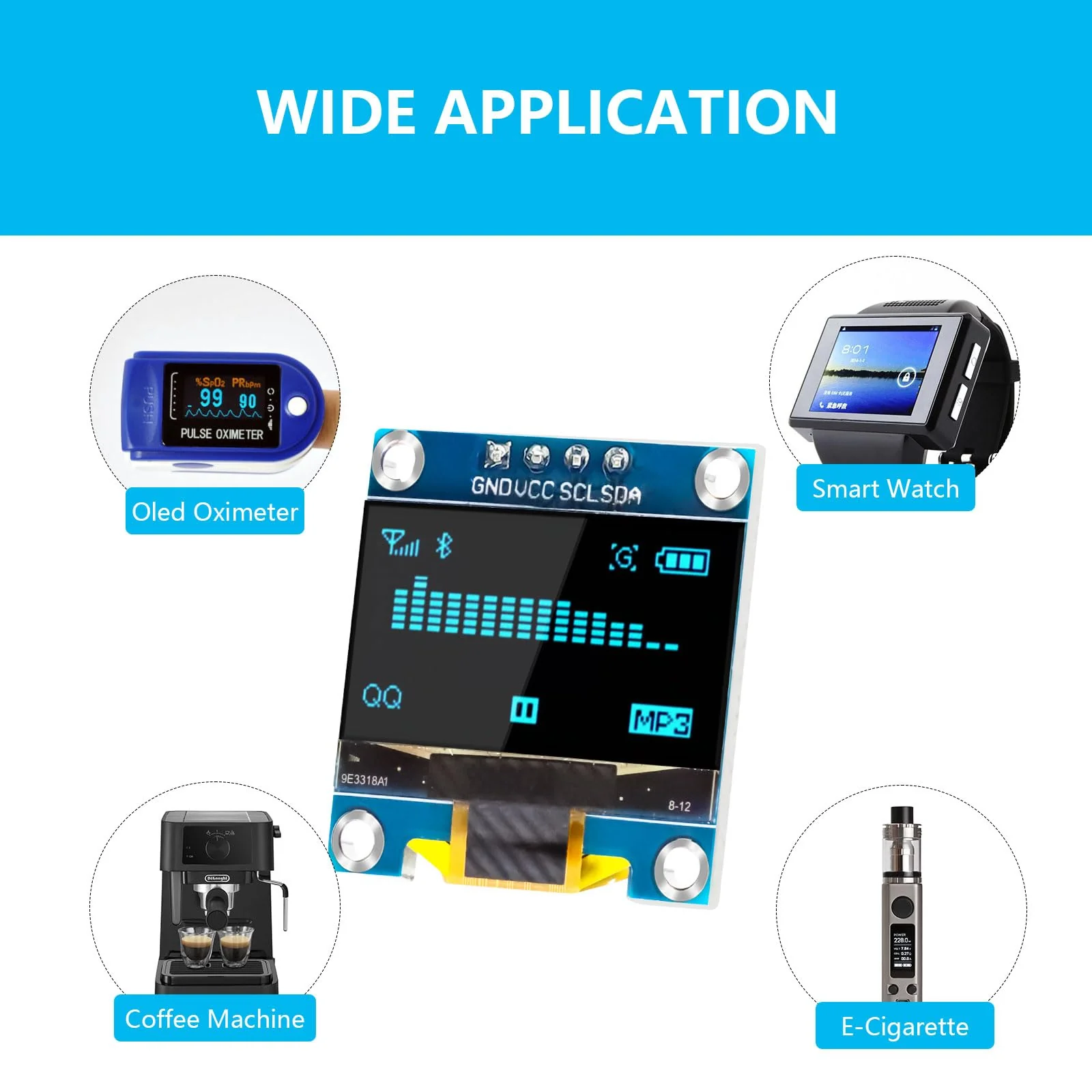 QIQIAZI 0.96 Inch OLED Display I2C Module, 3 Pieces I2C Display Module 128 x 64 Pixel I2C Screen Display Module Compatible with Arduino and Raspberry Pi (Blue) - Image 2