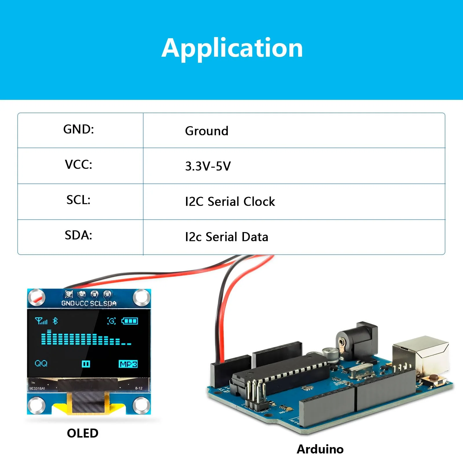 QIQIAZI 0.96 Inch OLED Display I2C Module, 3 Pieces I2C Display Module 128 x 64 Pixel I2C Screen Display Module Compatible with Arduino and Raspberry Pi (Blue) - Image 4
