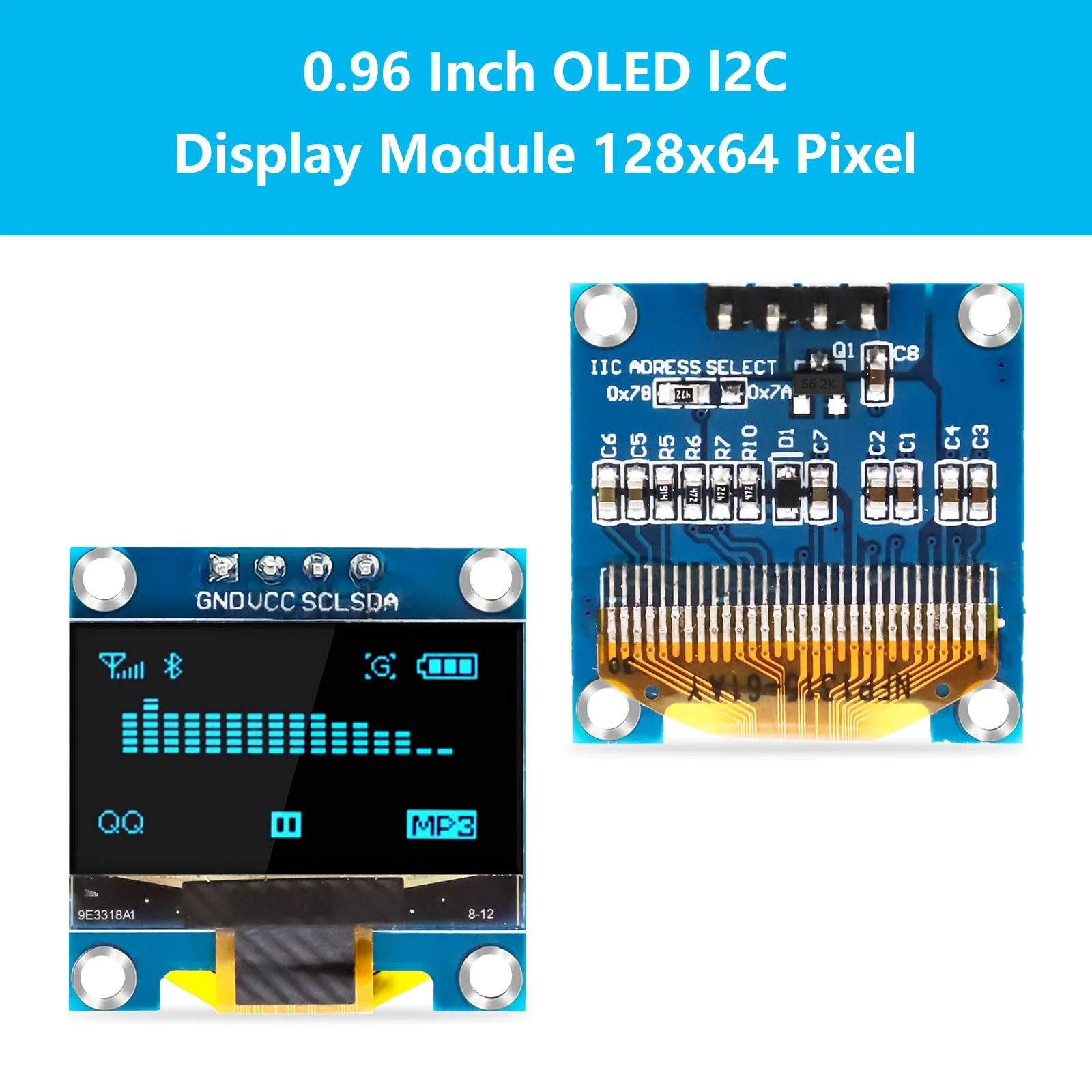 QIQIAZI 0.96 Inch OLED Display I2C Module, 3 Pieces I2C Display Module 128 x 64 Pixel I2C Screen Display Module Compatible with Arduino and Raspberry Pi (Blue) - Image 5