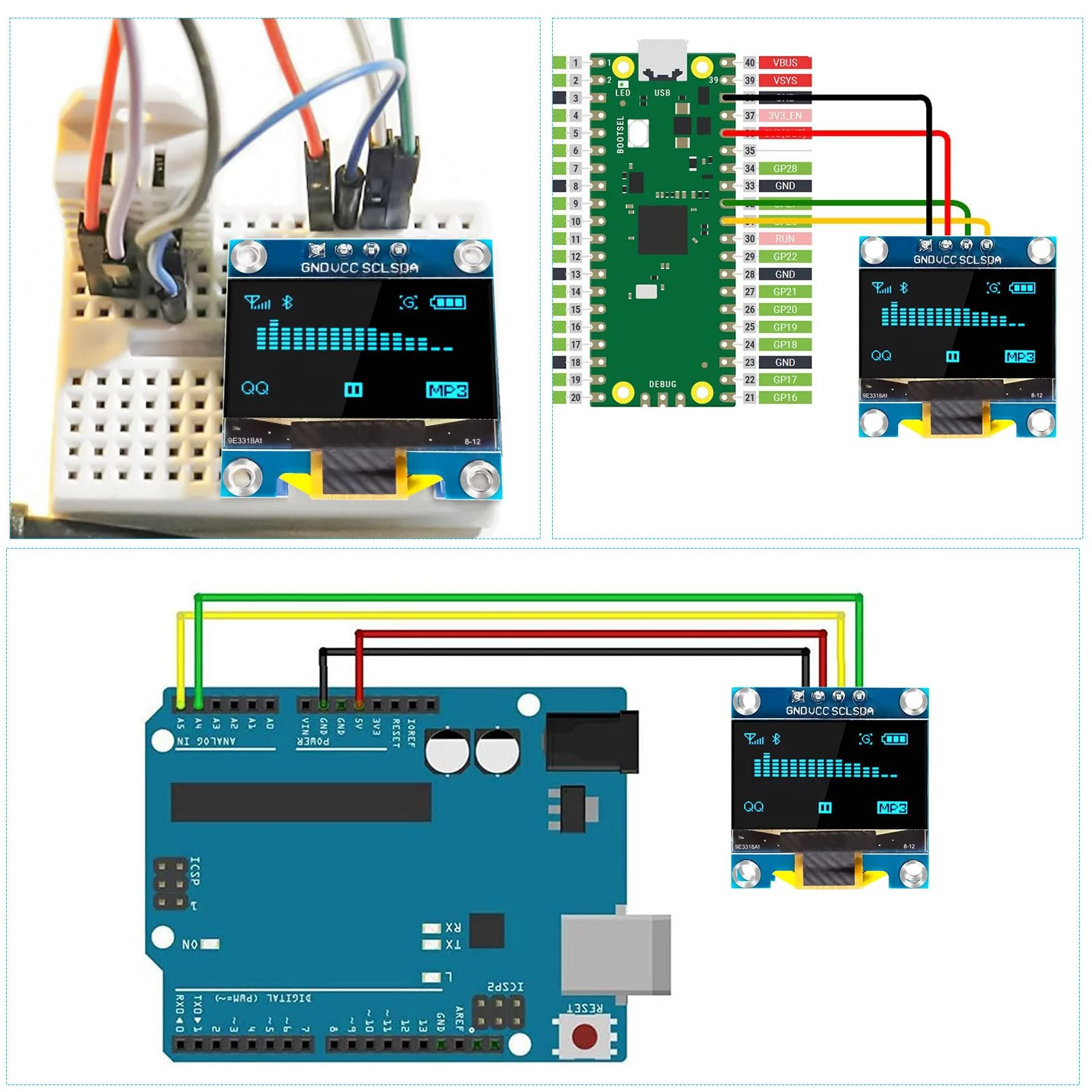 QIQIAZI 0.96 Inch OLED Display I2C Module, 3 Pieces I2C Display Module 128 x 64 Pixel I2C Screen Display Module Compatible with Arduino and Raspberry Pi (Blue) - Image 6