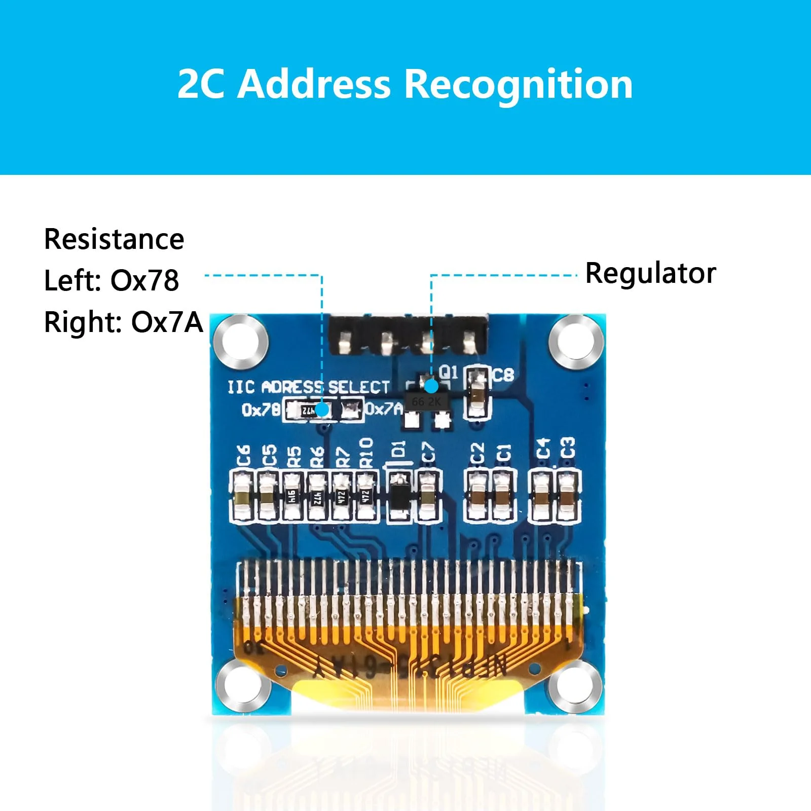 QIQIAZI 0.96 Inch OLED Display I2C Module, 3 Pieces I2C Display Module 128 x 64 Pixel I2C Screen Display Module Compatible with Arduino and Raspberry Pi (Blue) - Image 7