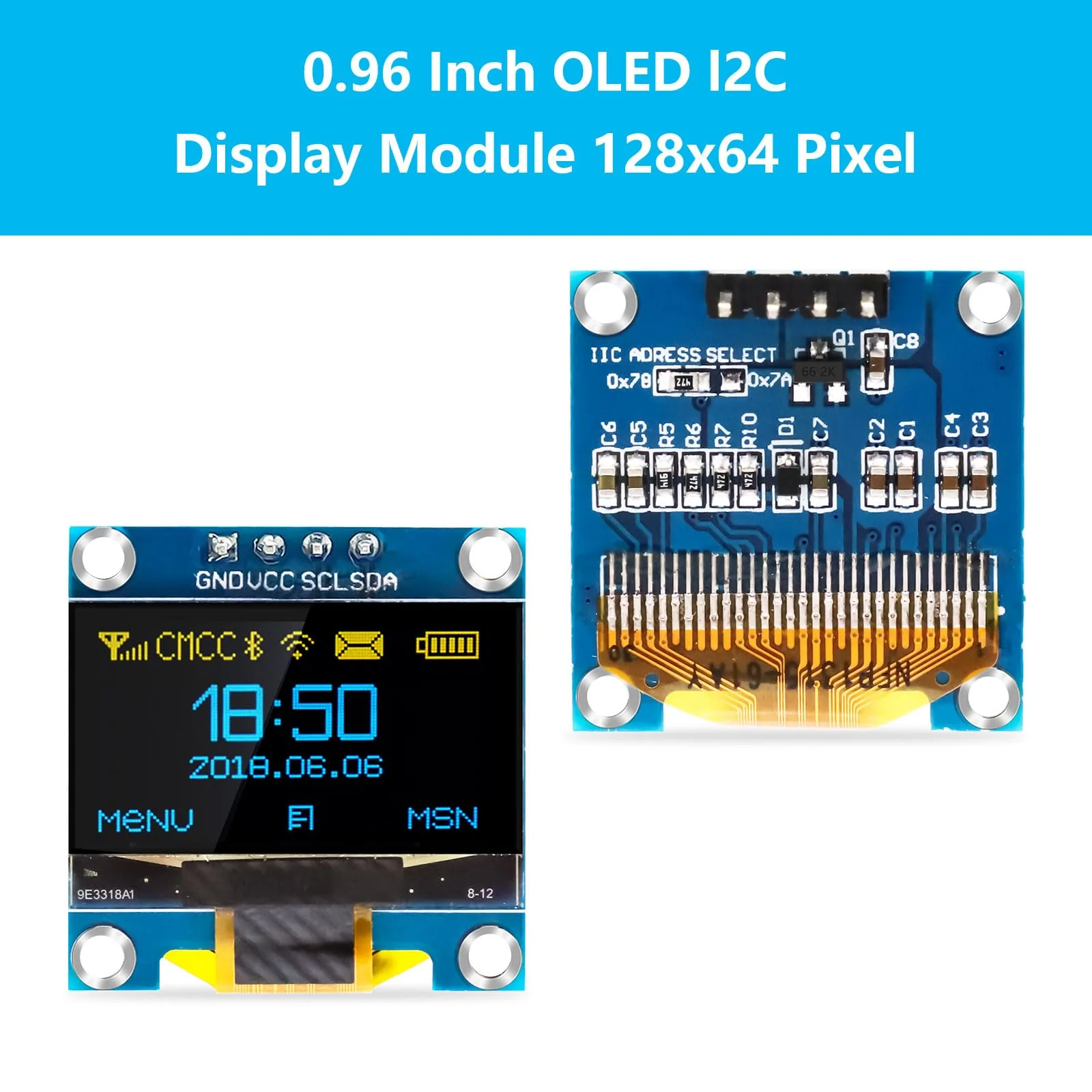 QIQIAZI 0.96 Inch OLED Display I2C Module, 5 Pieces I2C Display Module 128 x 64 Pixel I2C Screen Display Module Compatible with Arduino and Raspberry Pi (Yellow/Blue) - Image 2