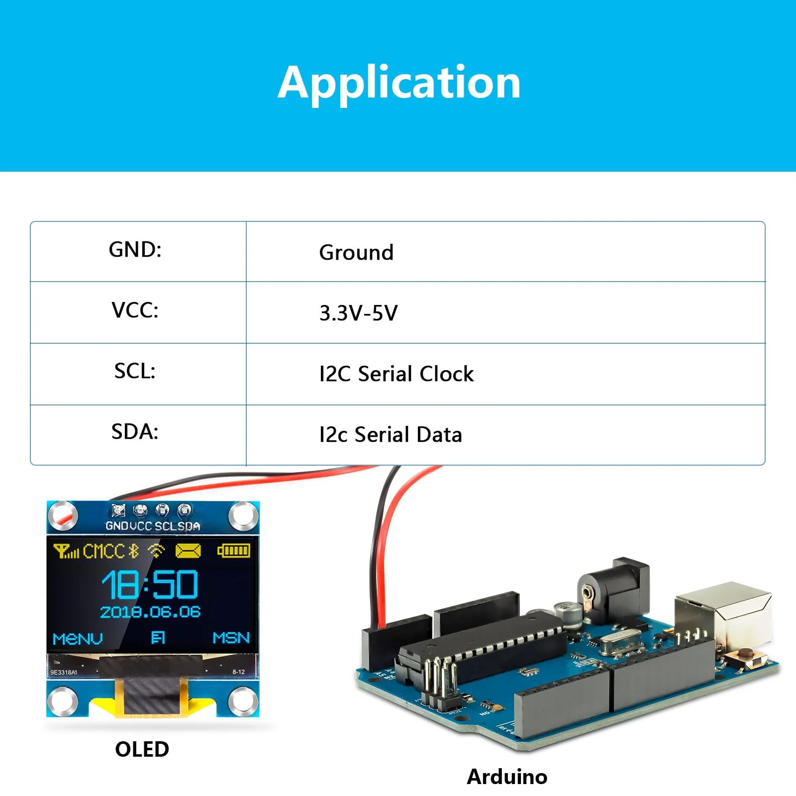 QIQIAZI 0.96 Inch OLED Display I2C Module, 5 Pieces I2C Display Module 128 x 64 Pixel I2C Screen Display Module Compatible with Arduino and Raspberry Pi (Yellow/Blue) - Image 6