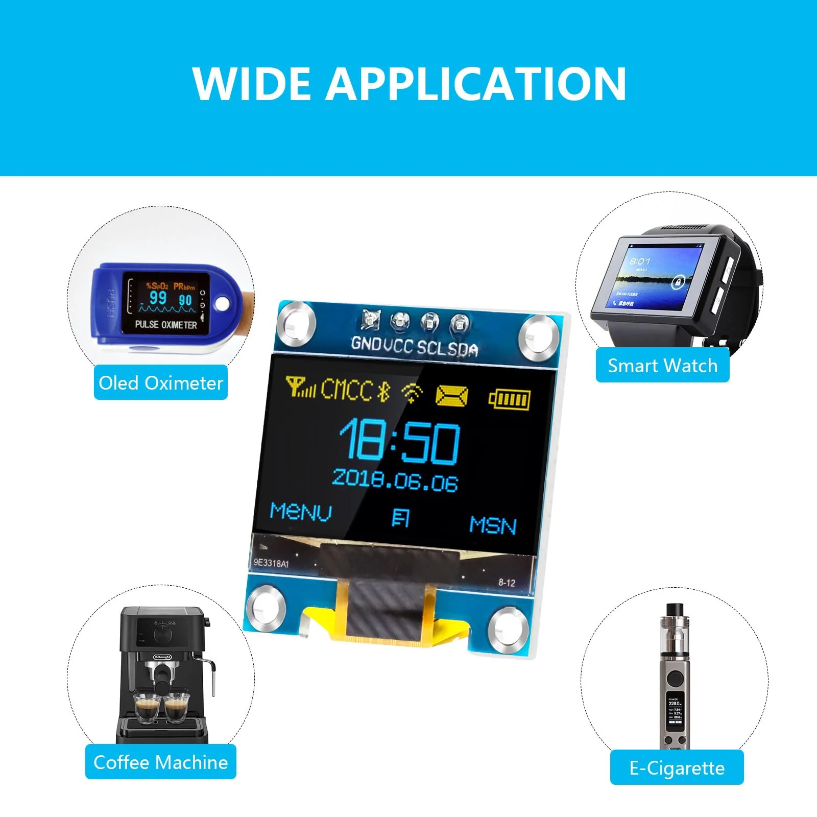 QIQIAZI 0.96 Inch OLED Display I2C Module, 5 Pieces I2C Display Module 128 x 64 Pixel I2C Screen Display Module Compatible with Arduino and Raspberry Pi (Yellow/Blue) - Image 7