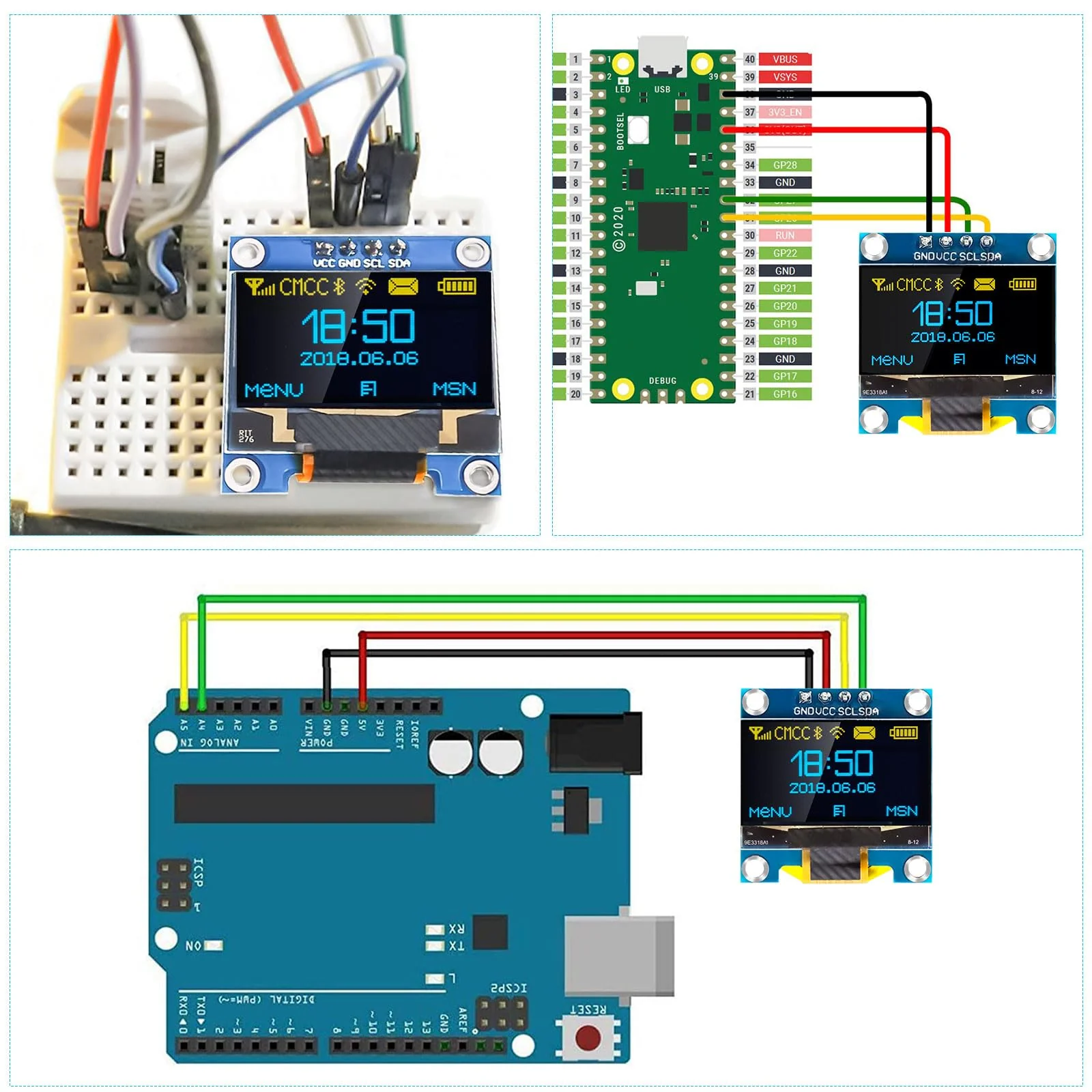 QIQIAZI 0.96 Inch OLED Display I2C Module, 5 Pieces I2C Display Module 128 x 64 Pixel I2C Screen Display Module Compatible with Arduino and Raspberry Pi (Yellow/Blue) - Image 8
