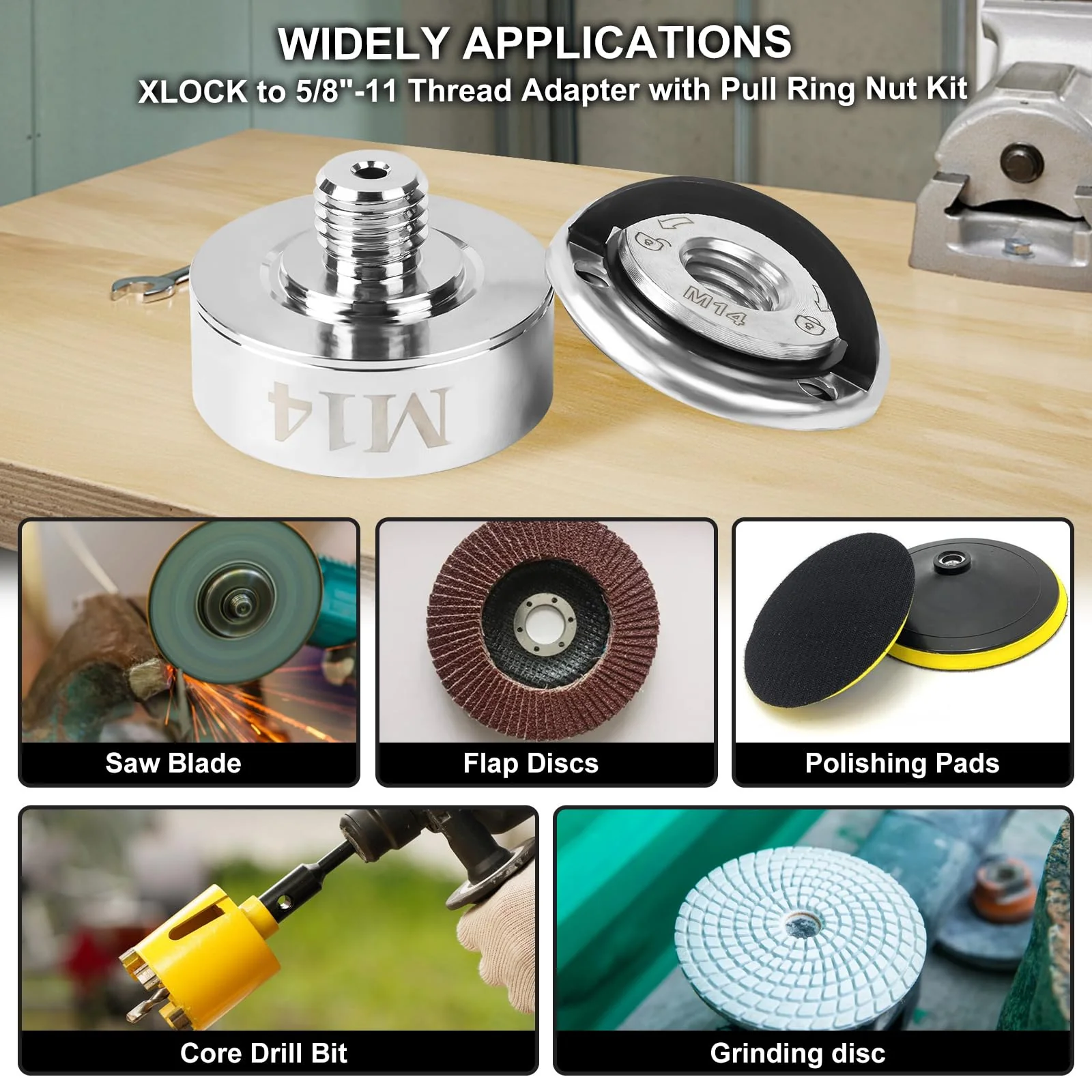 Qivine 3Pcs Xlock Adapter to M14 Thread, Alloy Thread Xlock Adapter Kit, Angle Grinder Cutting Blade Adapters with Quick Change Nut Ultra-robust for Diamond Drill bits, Cutting Blades M14 for Europe - Image 6