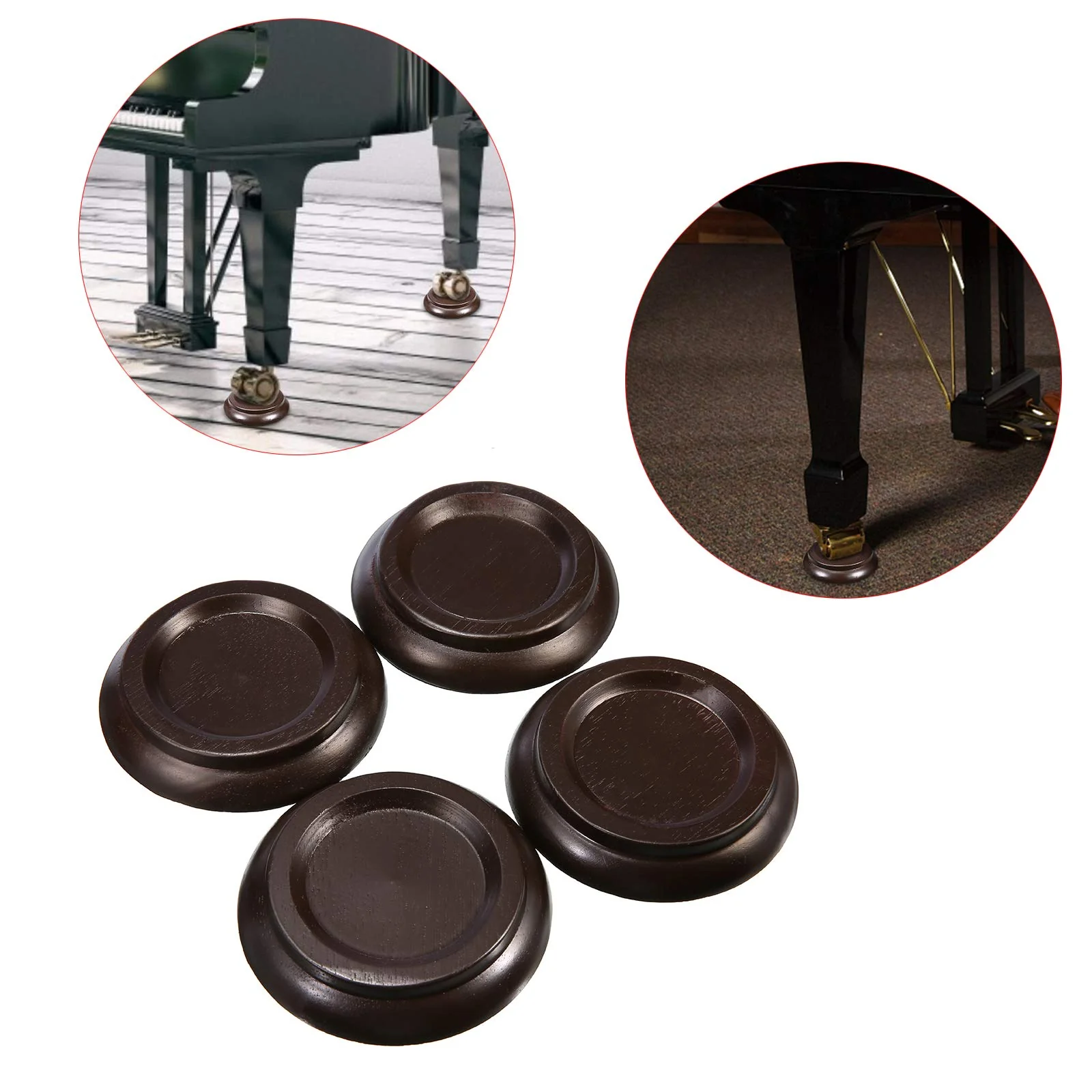 QJFCare 4Pcs Piano Caster Cups Grand Upright Piano Wheels Feet Floor Protectors, Solid Wood Casters Cups Wood Sliders Caster Pads with Non-Slip & Anti-Noise Foam Set of 4, Brown - Image 3